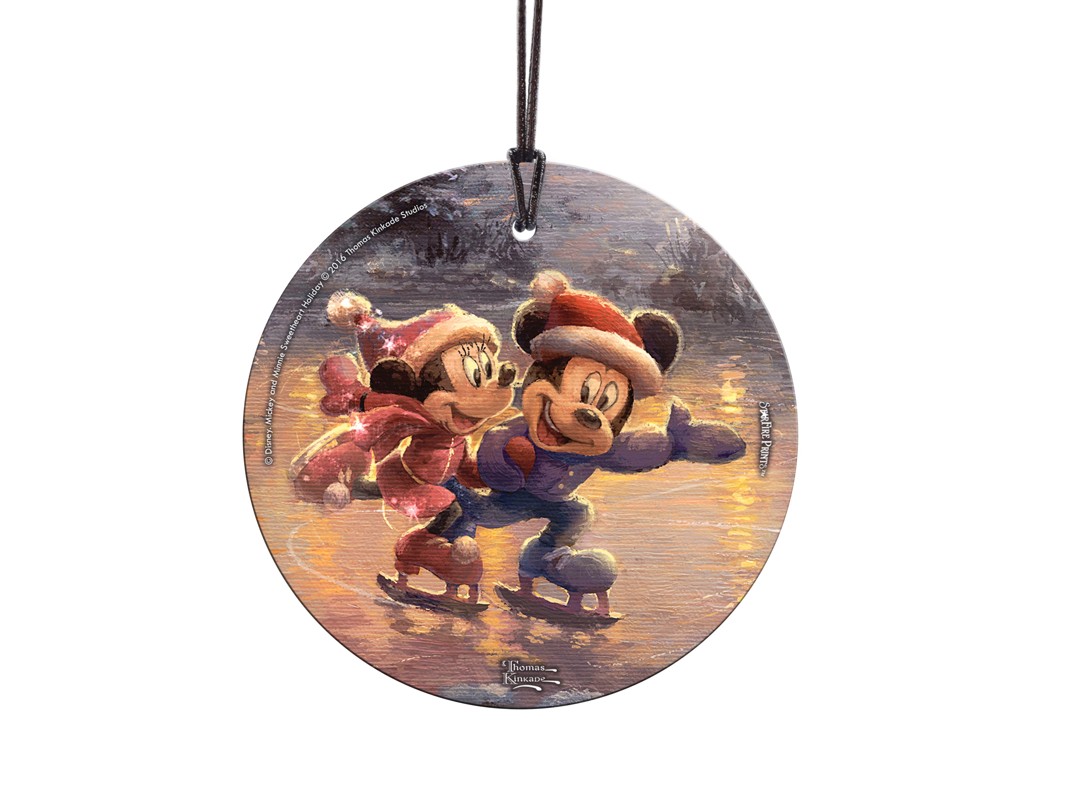 Disney (Mickey and Minnie Sweetheart Holiday, Ice Skating) StarFire Prints™ Hanging Glass Print SPCIR693
