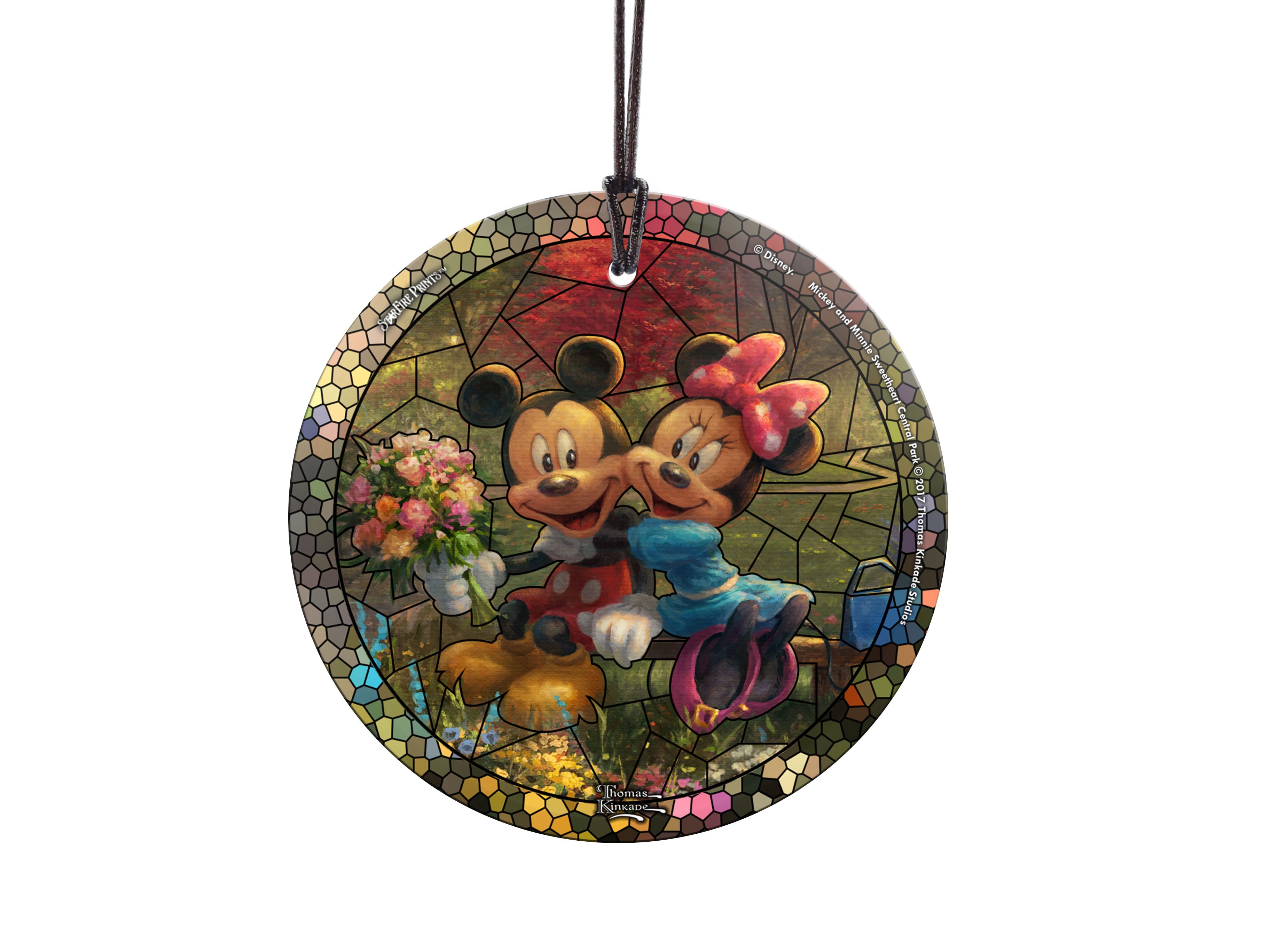 Disney (Mickey and Minnie Sweetheart Central Park - Stained Glass) StarFire Prints™ Hanging Glass Print SPCIR841