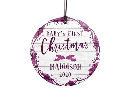 Baby's First Christmas (Purple and Shiplap - Personalized) StarFire Prints Hanging Glass Print