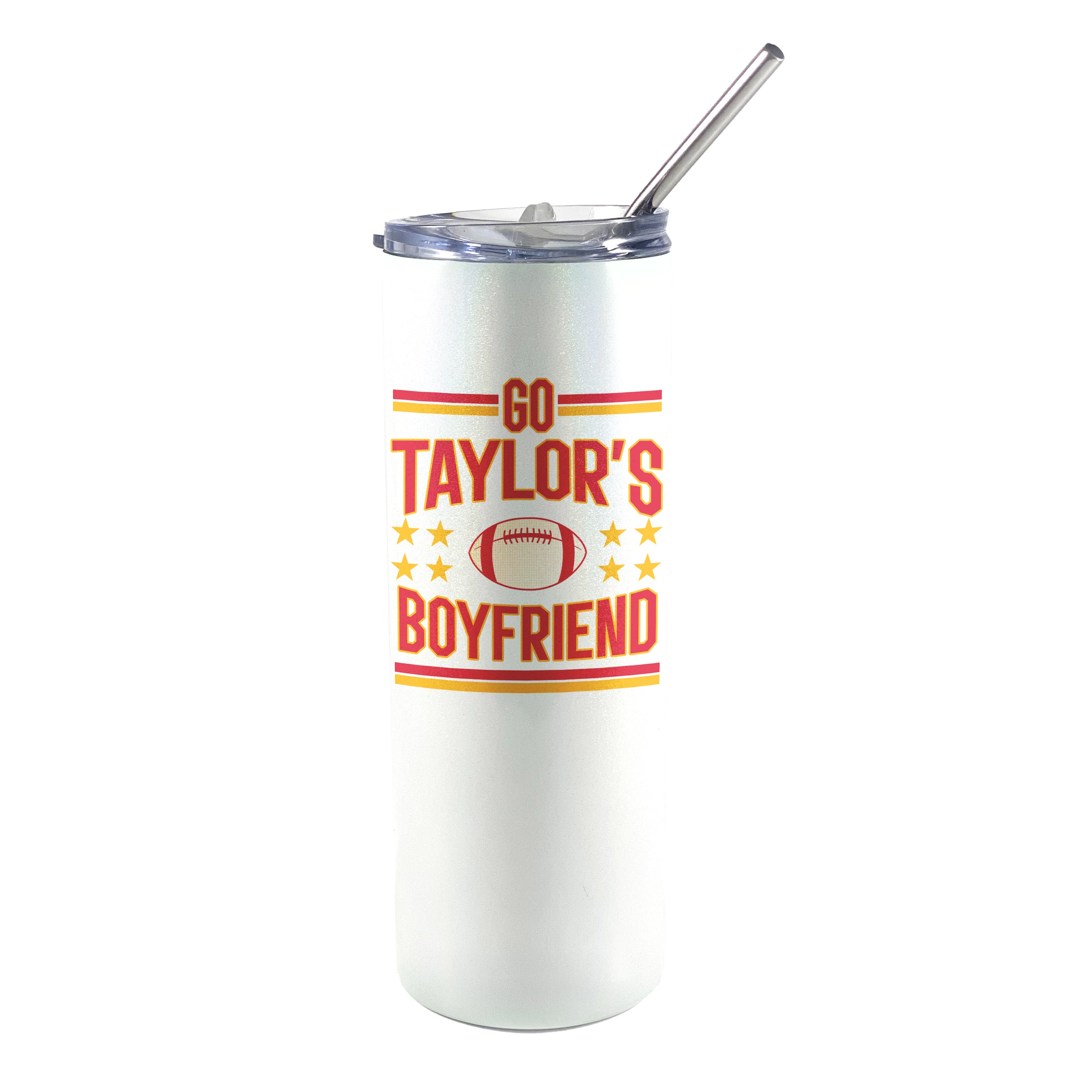 Sports Collection (Go Taylors Boyfriend) 20 oz Stainless Steel Travel White Iridescent Tumbler with Straw SSTUMWHIS0150