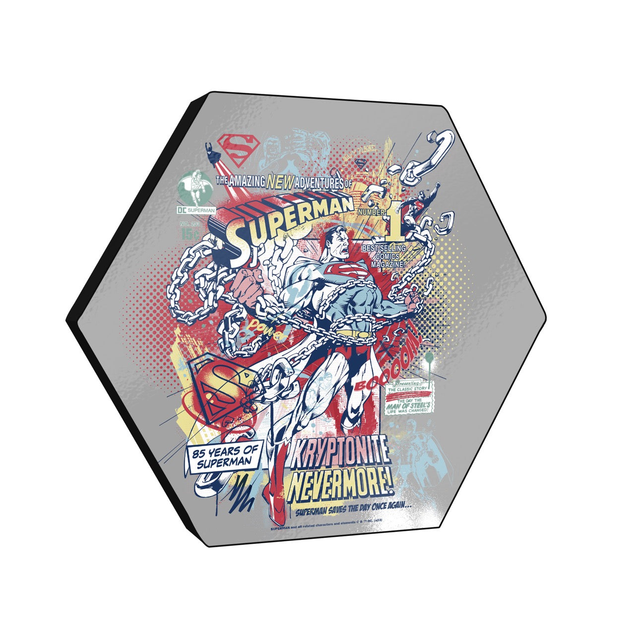 Superman 85th Anniversary (Kryptonite Nevermore) KNEXAGON® Wood Print WPHEX5452