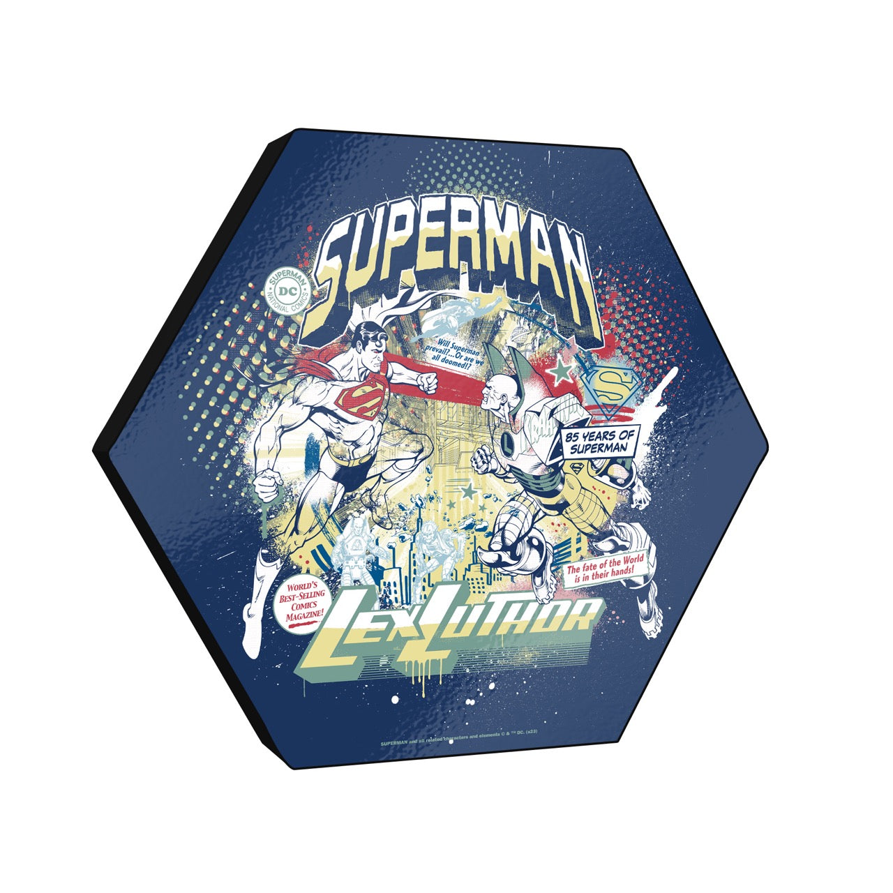 Superman 85th Anniversary (Superman VS Lex Luther) KNEXAGON® Wood Print WPHEX5775