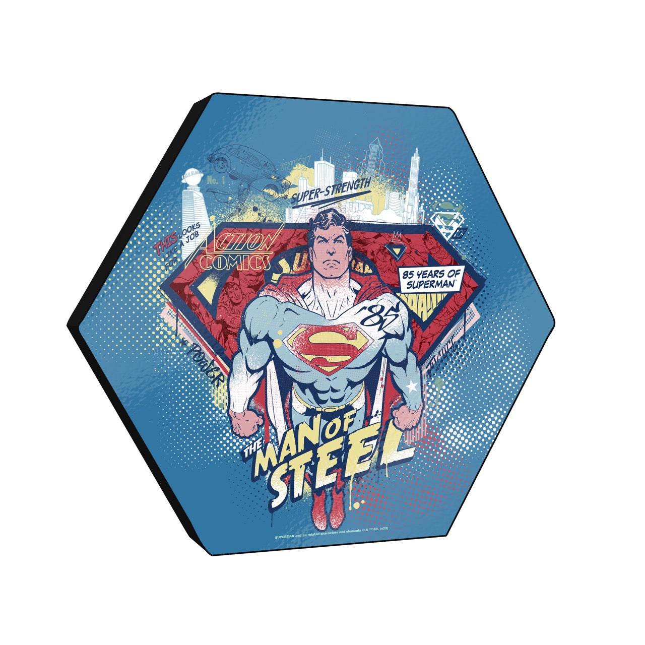 Superman 85th Anniversary (Man of Steel) KNEXAGON® Wood Print WPHEX6451
