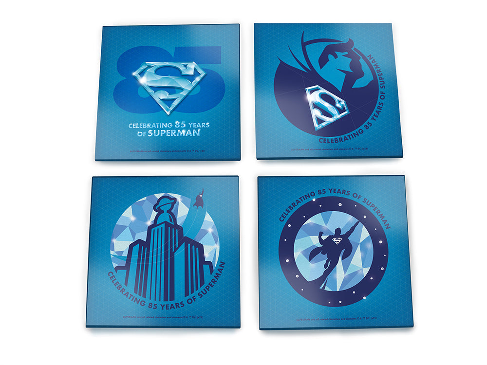 Supermans 85th Anniversary (Blue Logo) StarFire Prints™ Glass Coaster Set of Four SPCSTR1300