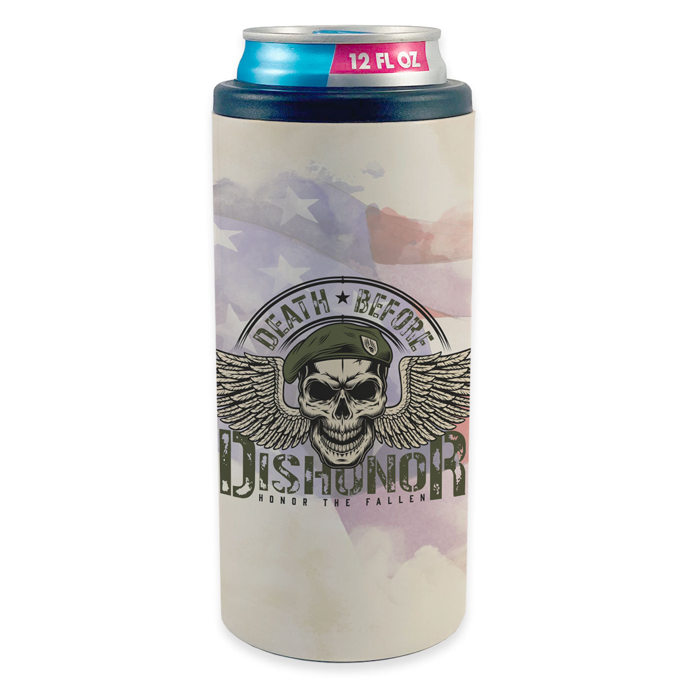Patriot Collection (Death Before Dishonor) 12 Oz Stainless Steel Slim Can Cooler SSKOOW0006