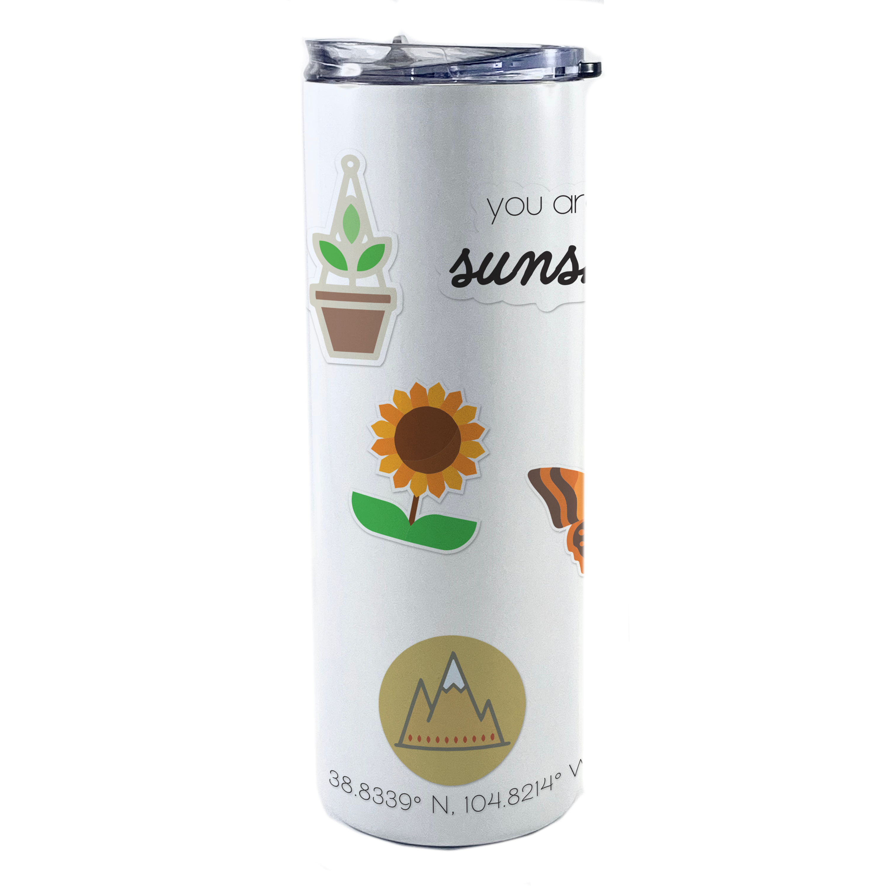 Trend Setters Originals (Sunshine On My Mind) 20 Oz Stainless Steel White Travel Tumbler with Straw