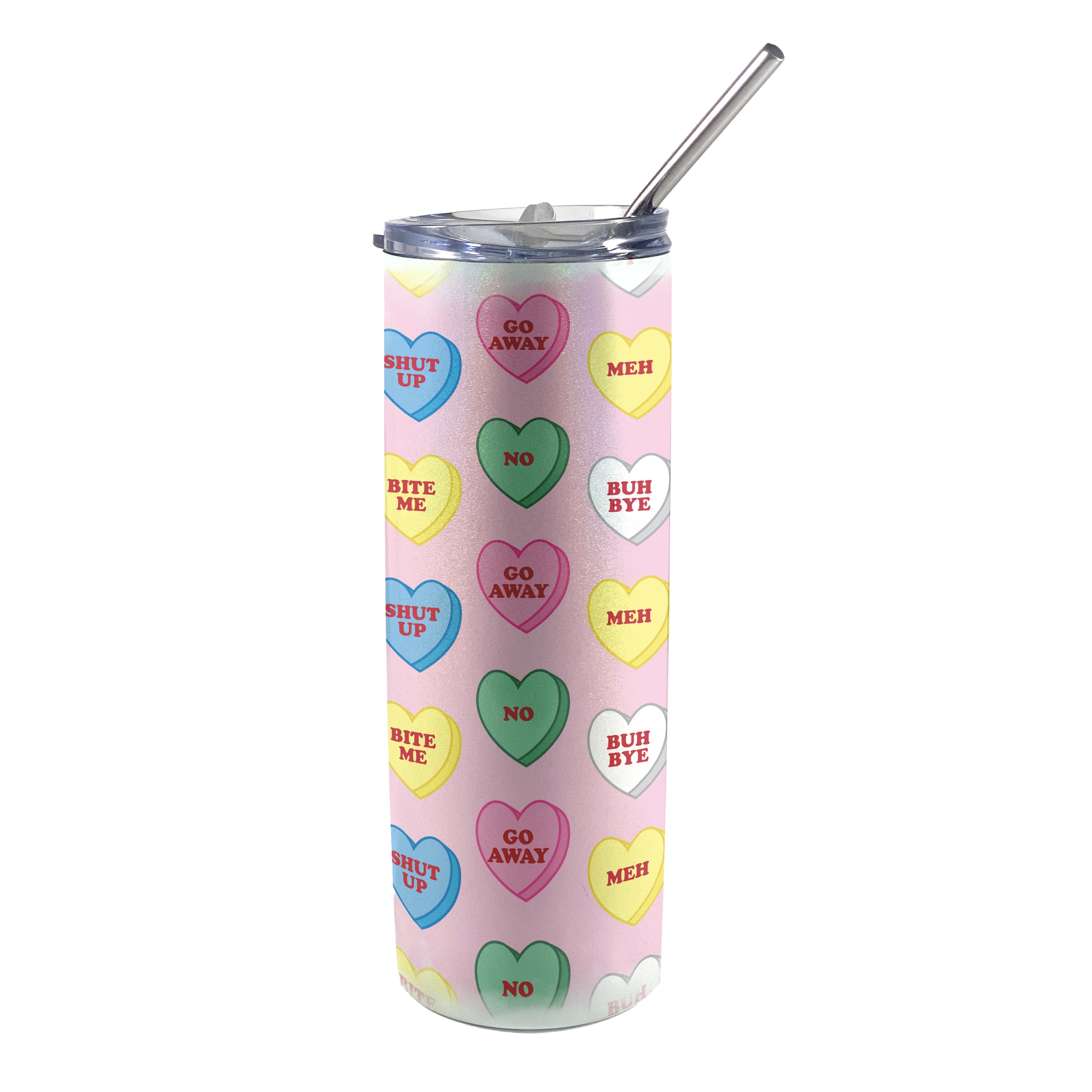 Valentines Day Collection (Anti-Valentine Hearts) 20 oz Stainless Steel Travel White Iridescent Tumbler with Straw SSTUMWHIS0147