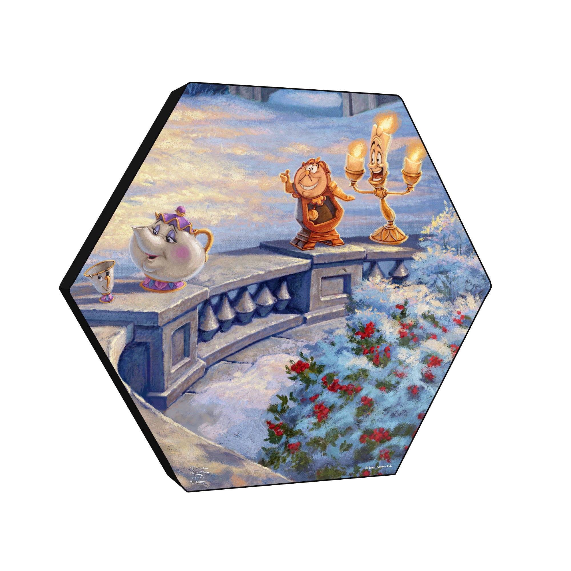 Disney (Beauty and the Beasts Winter Enchantment - Mrs. Potts, Chip, Lumière, Cogsworth) KNEXAGON® Wood Print WPHEX3060