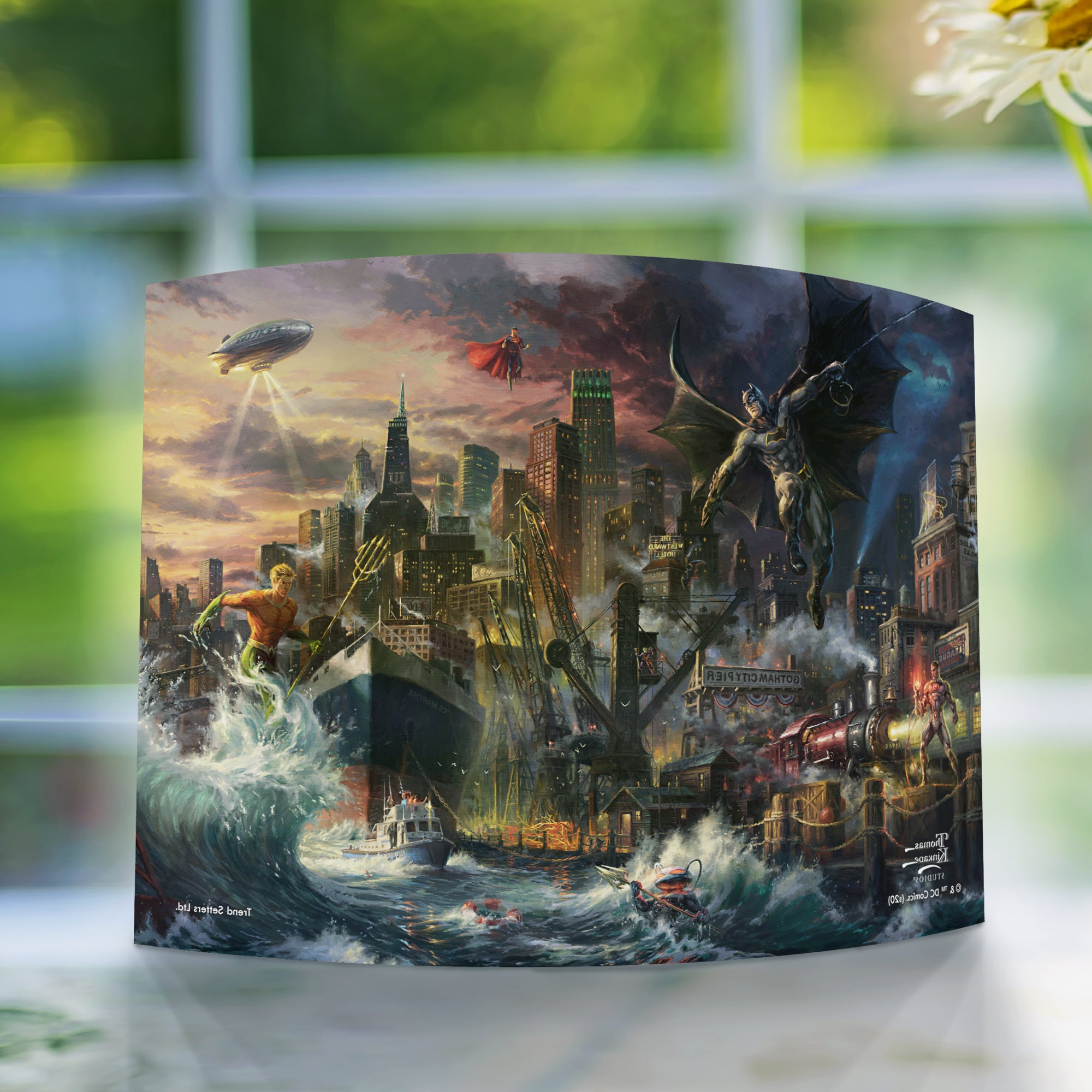 Thomas Kinkade Studios (Justice League Showdown at Gotham City Pier) 7" x 5" Curved Acrylic Print ACP0705CUR574