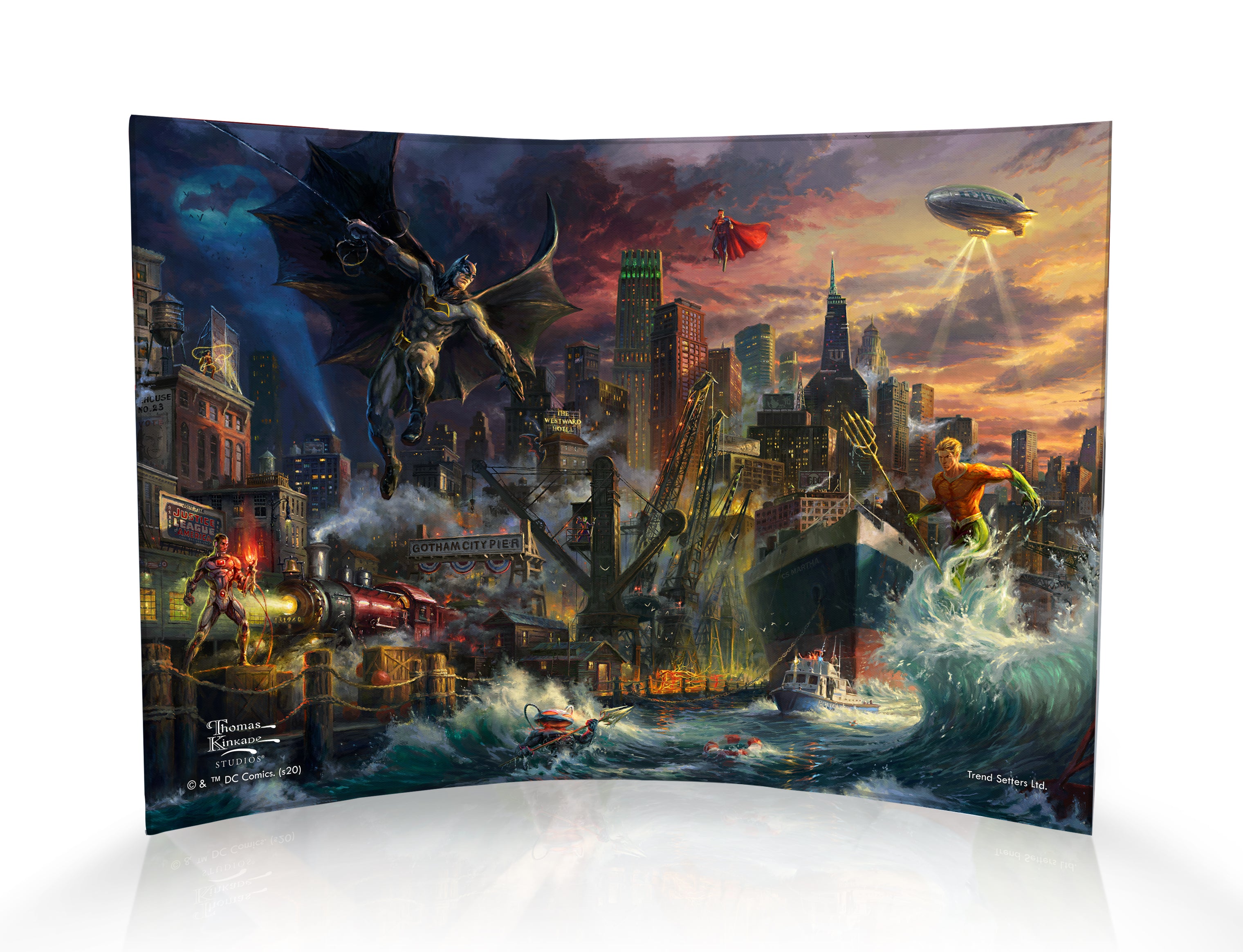 DC Comics (Justice League Showdown at Gotham City Pier) 10" x 7" Curved Acrylic Print ACP1007CUR575