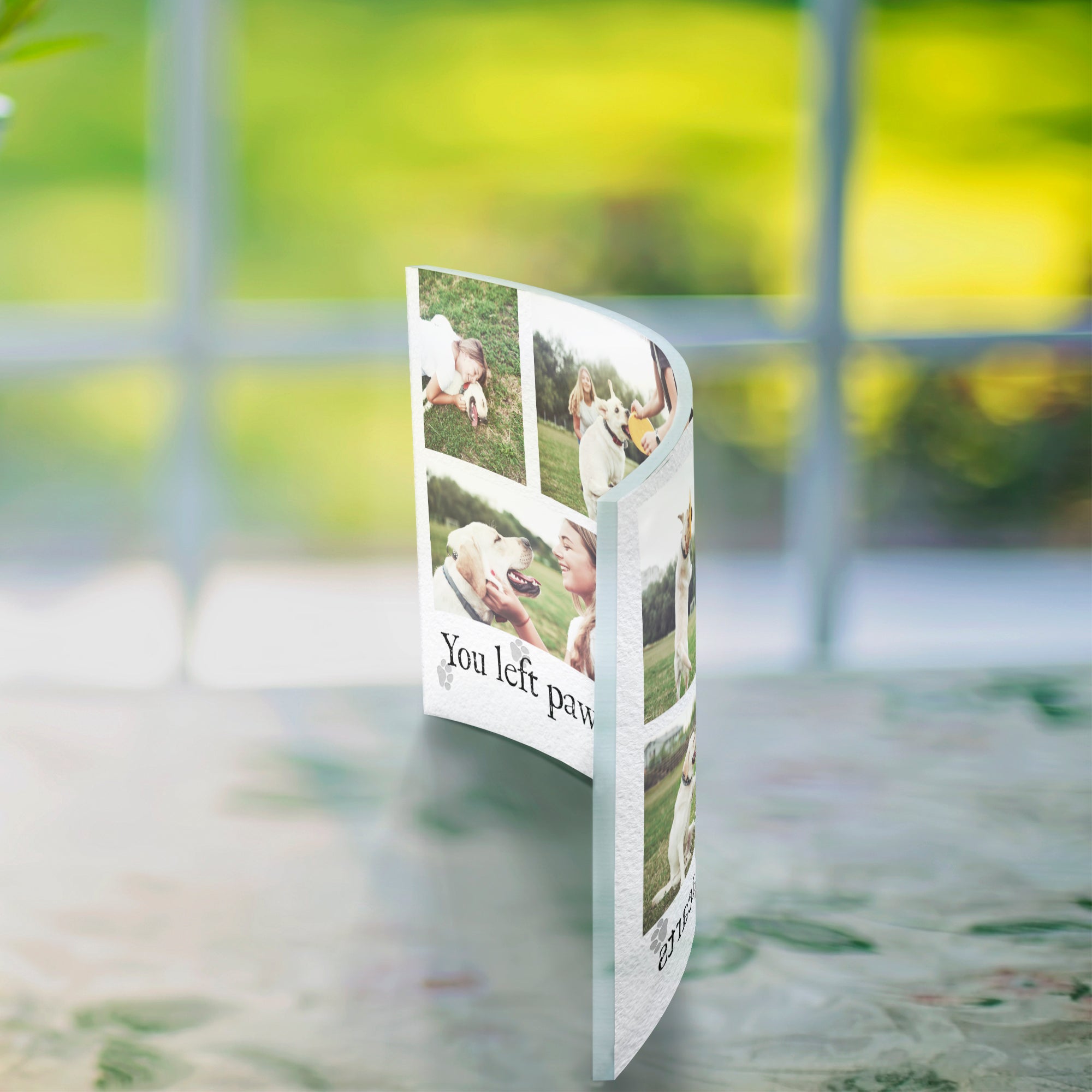 Memorial Collection (Personalized Paw Prints on Our Hearts) 10” x 7” Curved Acrylic Print