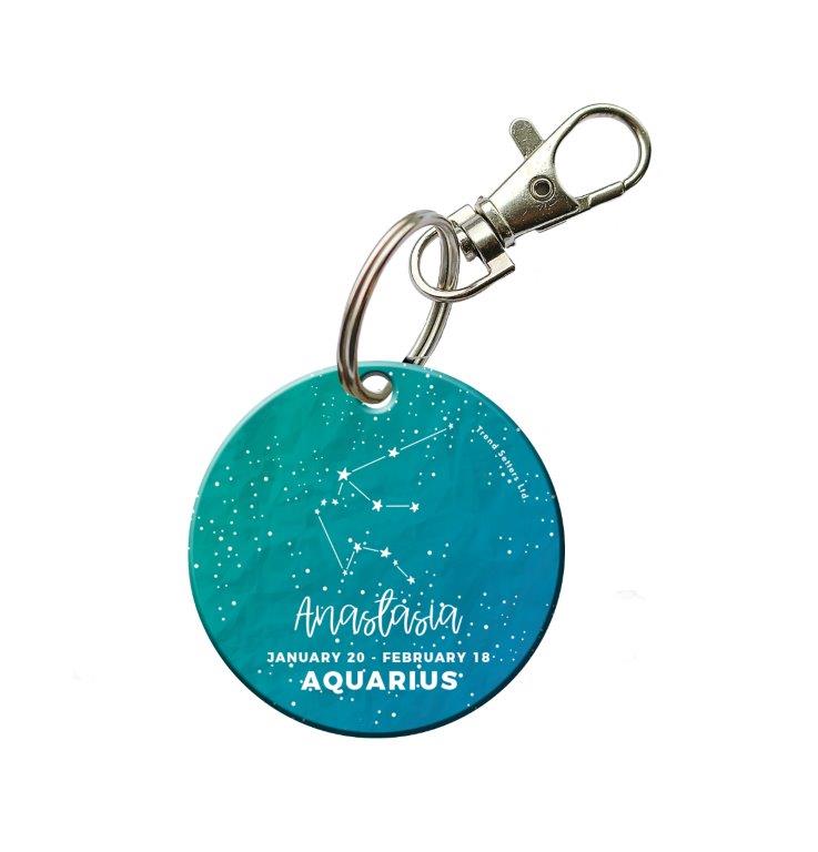 Zodiac Collection (Aquarius - Personalized) Circle Shaped Acrylic Keychain
