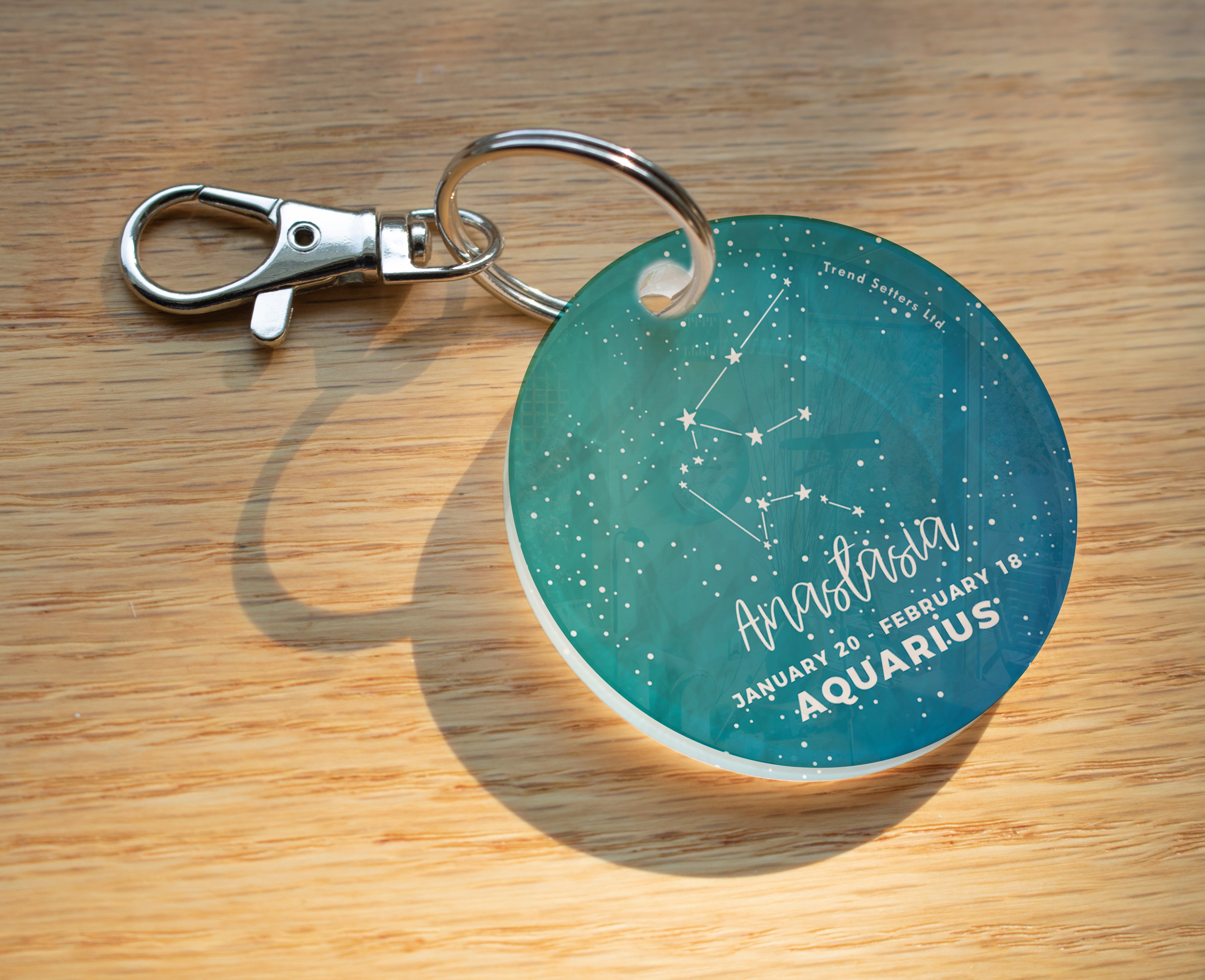 Zodiac Collection (Aquarius - Personalized) Circle Shaped Acrylic Keychain