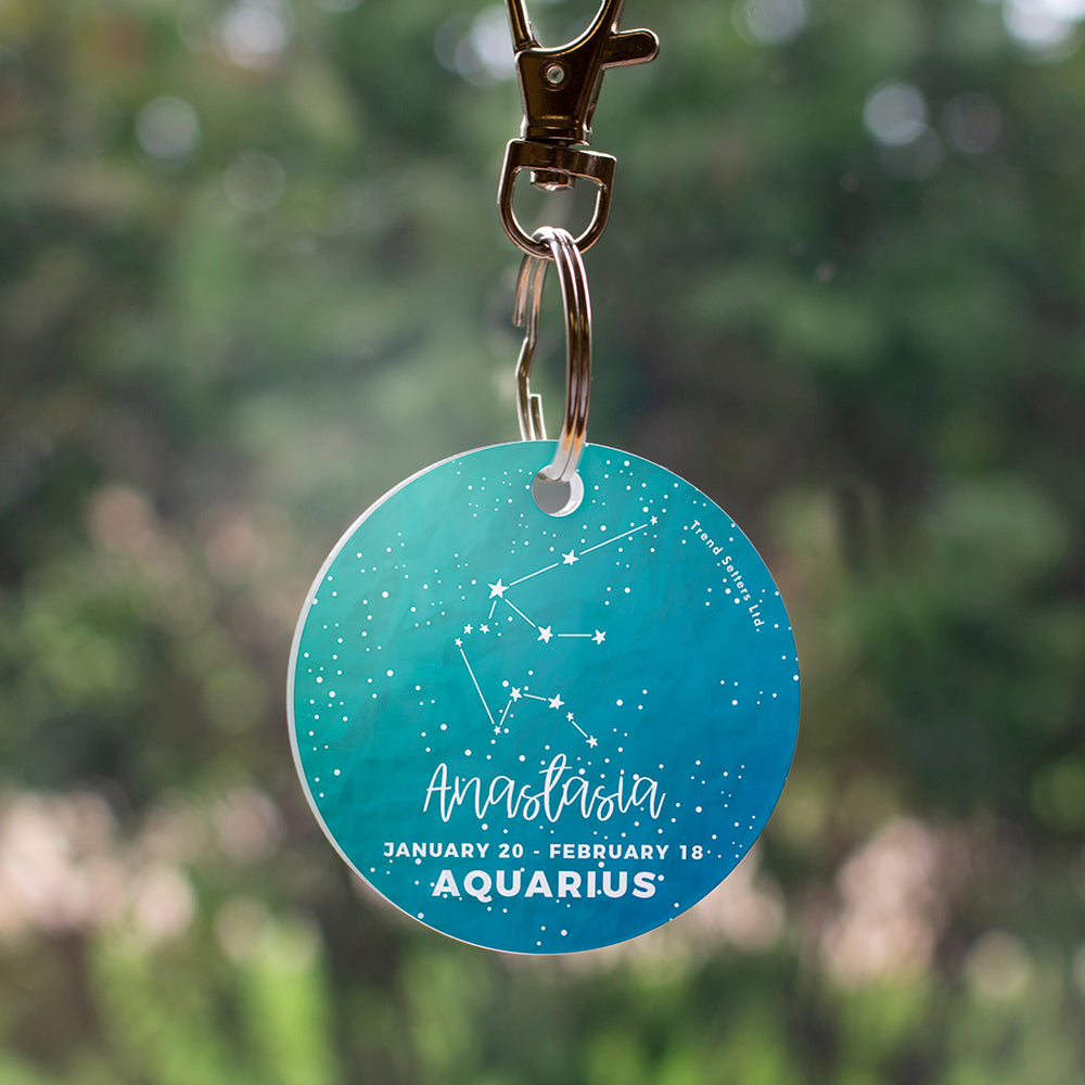 Zodiac Collection (Aquarius - Personalized) Circle Shaped Acrylic Keychain
