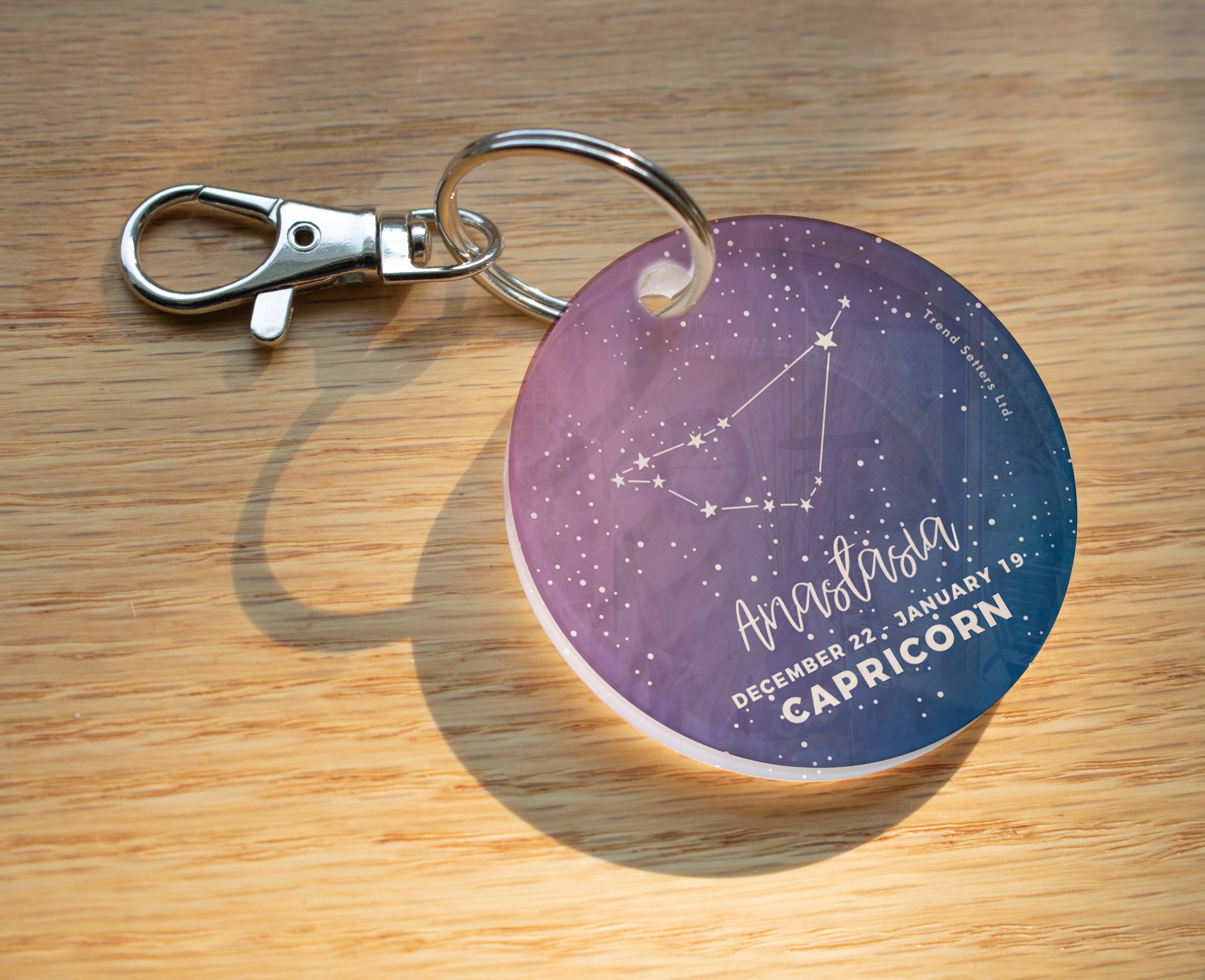 Zodiac Collection (Capricorn - Personalized) Circle Shaped Acrylic Keychain
