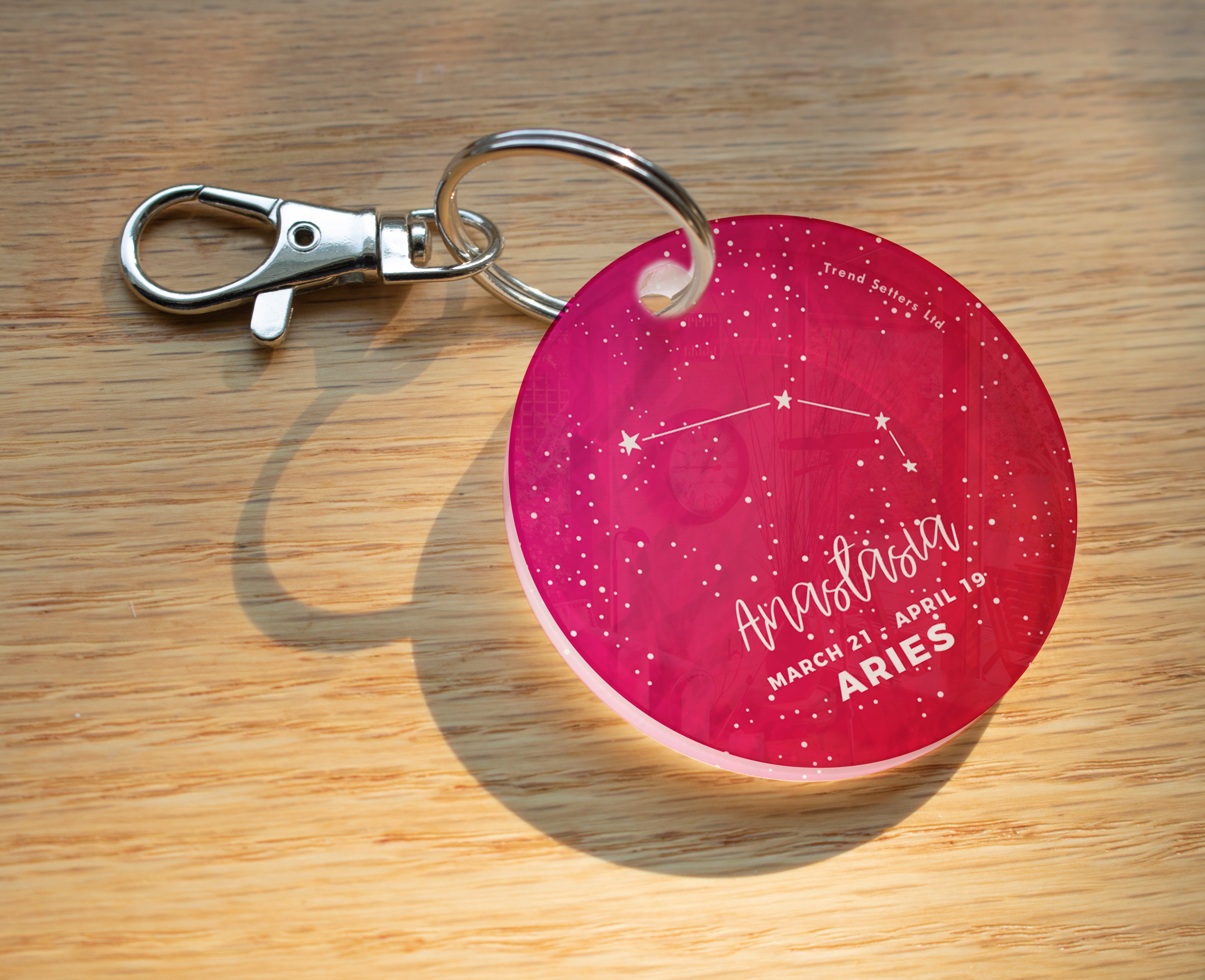 Zodiac Collection (Aries - Personalized) Circle Shaped Acrylic Keychain