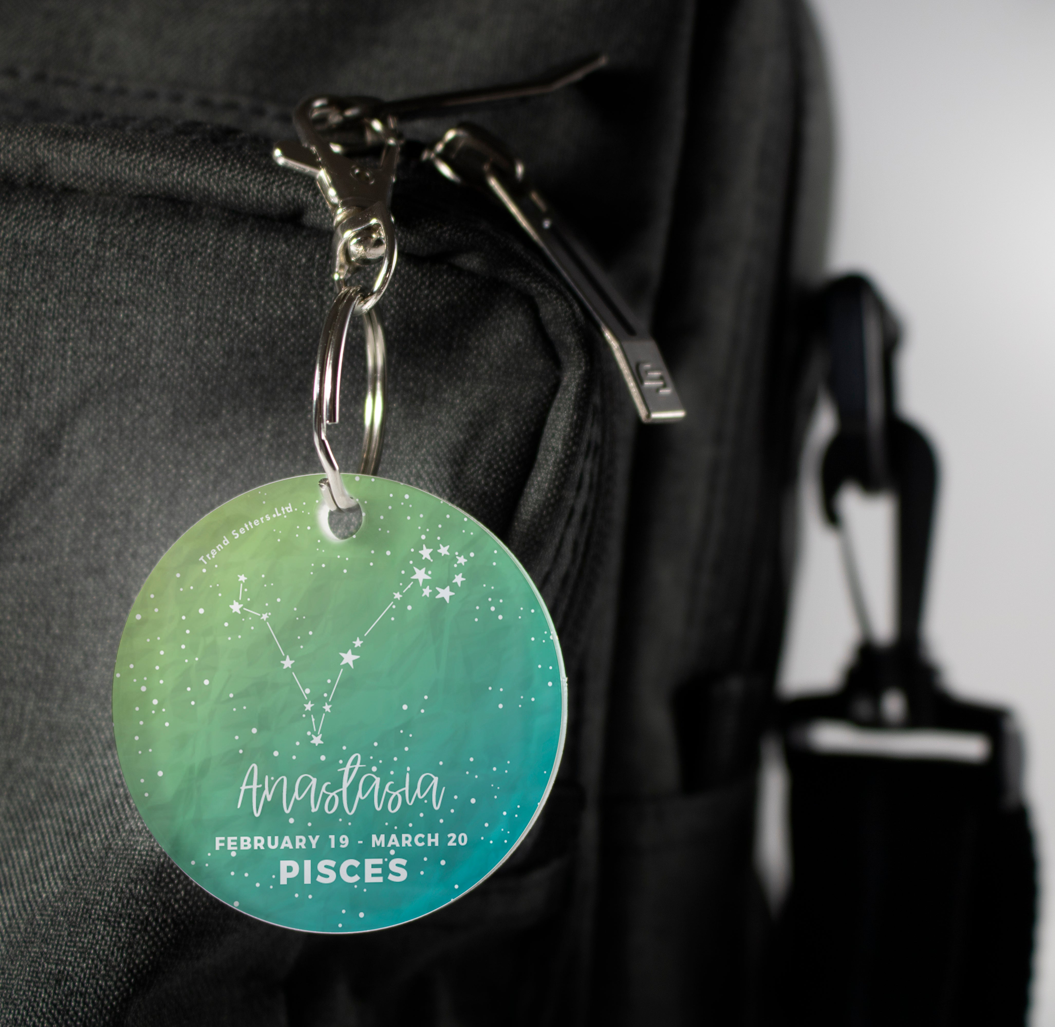 Zodiac Collection (Pisces - Personalized) Circle Shaped Acrylic Keychain