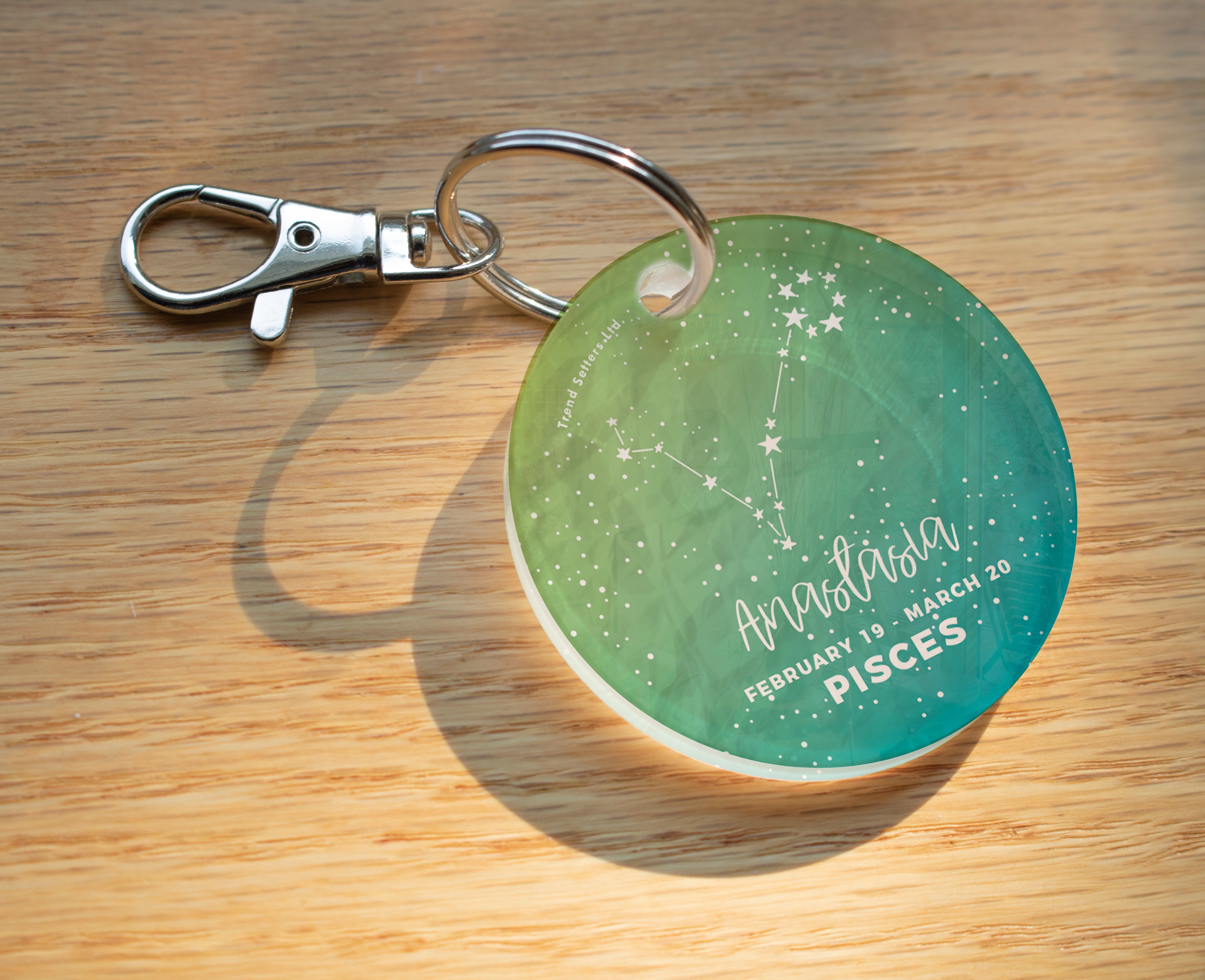 Zodiac Collection (Pisces - Personalized) Circle Shaped Acrylic Keychain