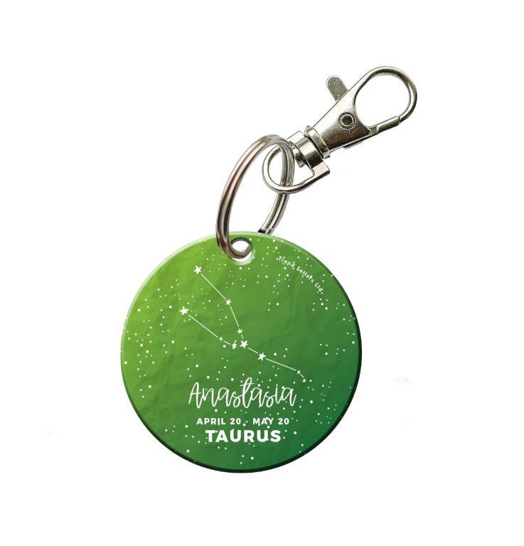 Zodiac Collection (Taurus - Personalized) Circle Shaped Acrylic Keychain