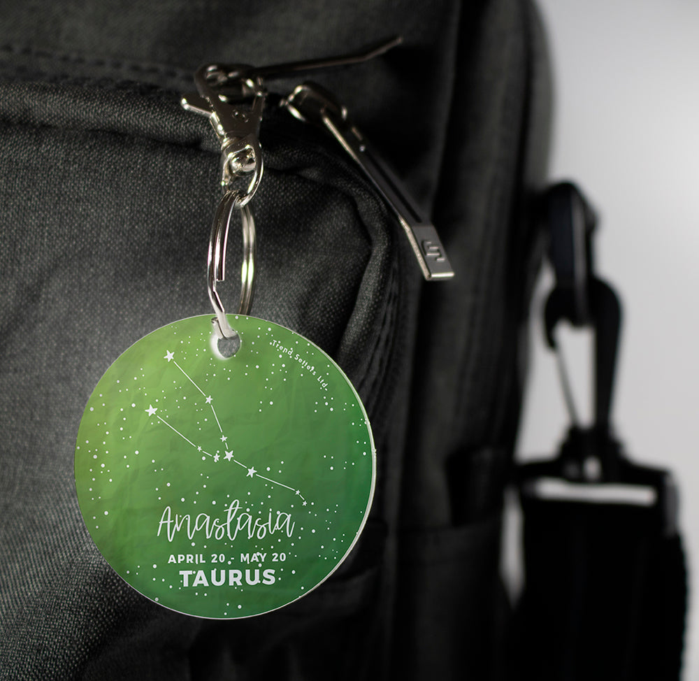 Zodiac Collection (Taurus - Personalized) Circle Shaped Acrylic Keychain