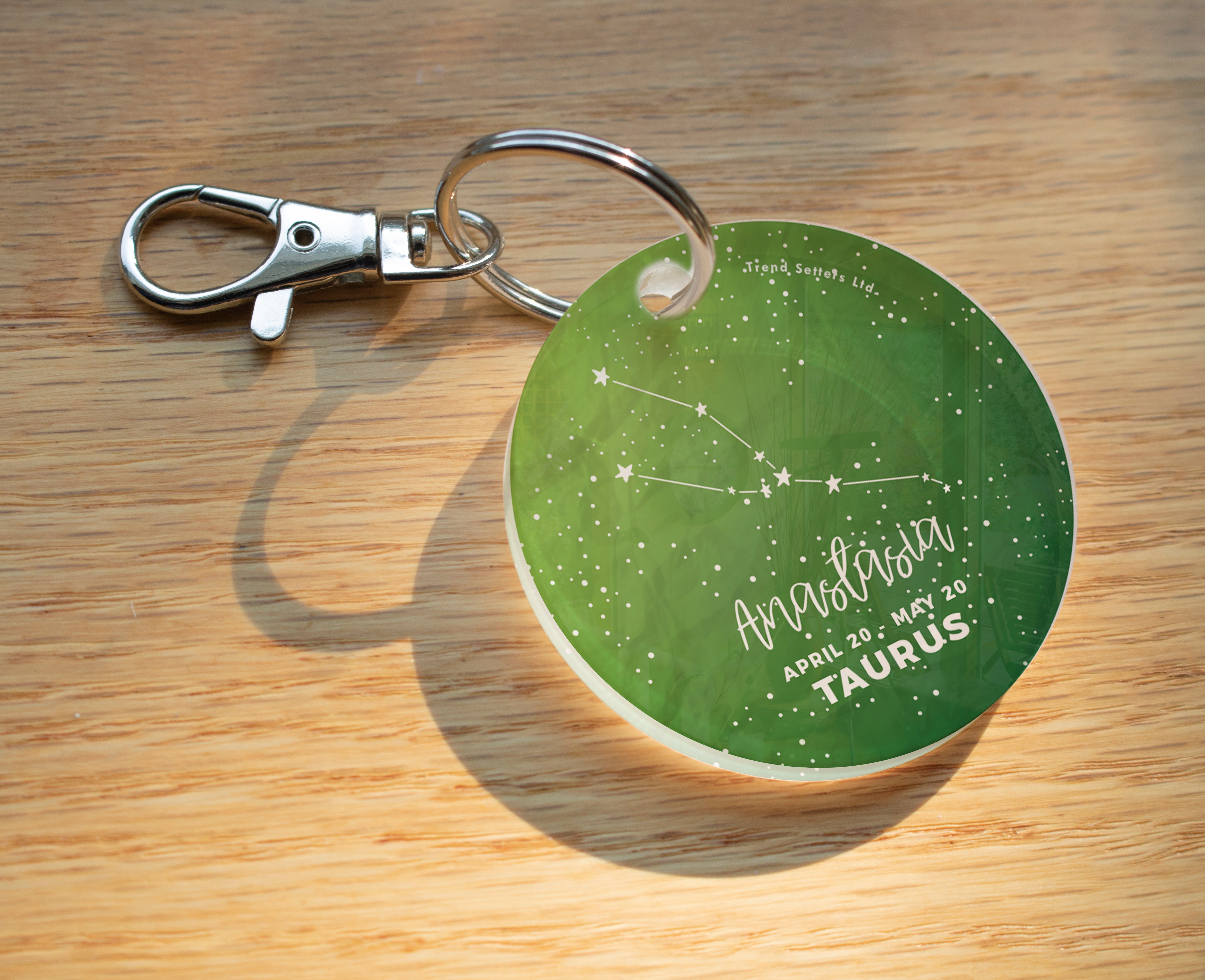 Zodiac Collection (Taurus - Personalized) Circle Shaped Acrylic Keychain