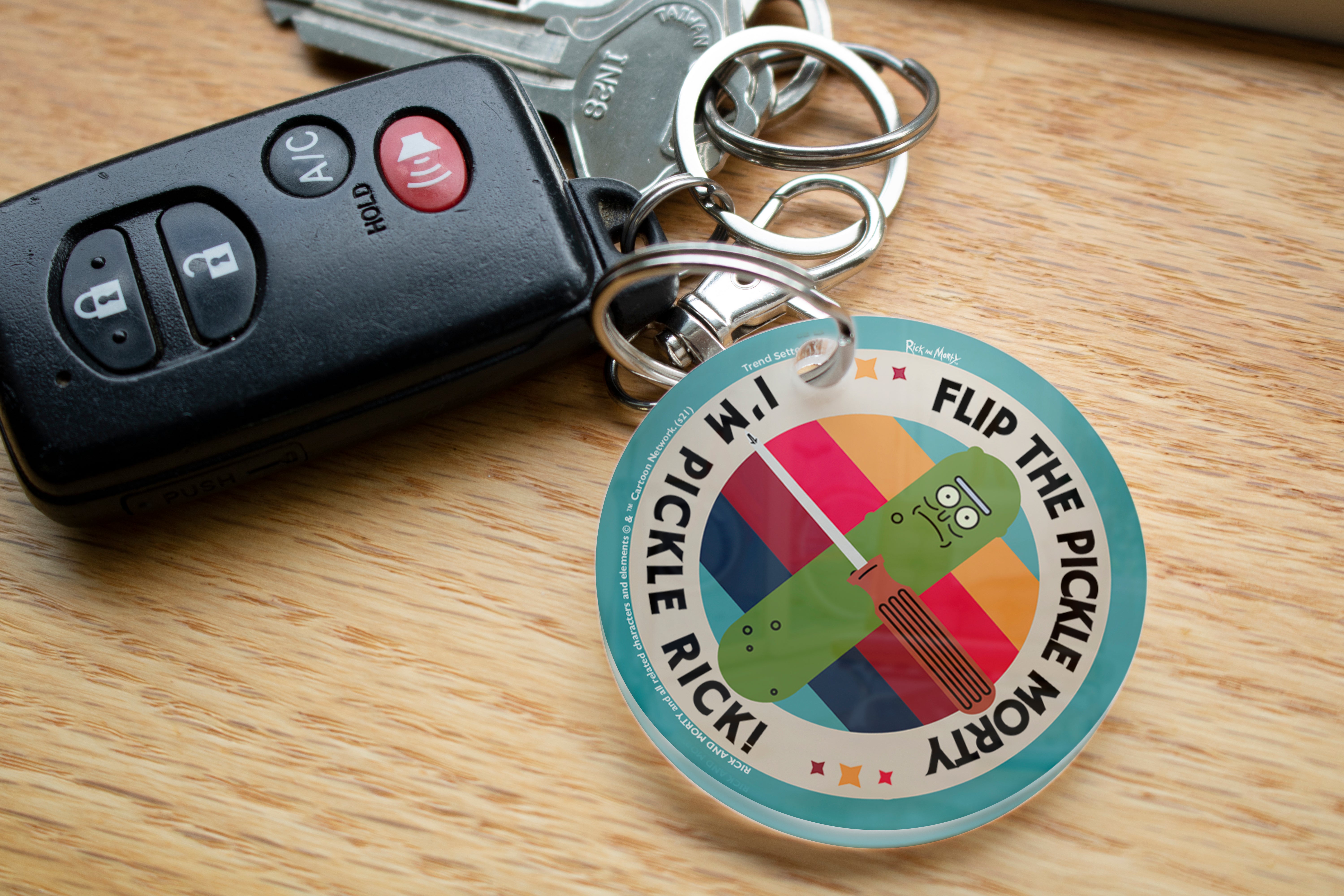 Rick and Morty (Flip The Pickle Badge) Acrylic Keychain ACPKRCIR678