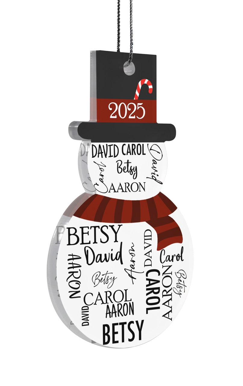 Trend Setters Original (Snowman Four Names) Personalized Hanging Acrylic Print ACPSNOW901