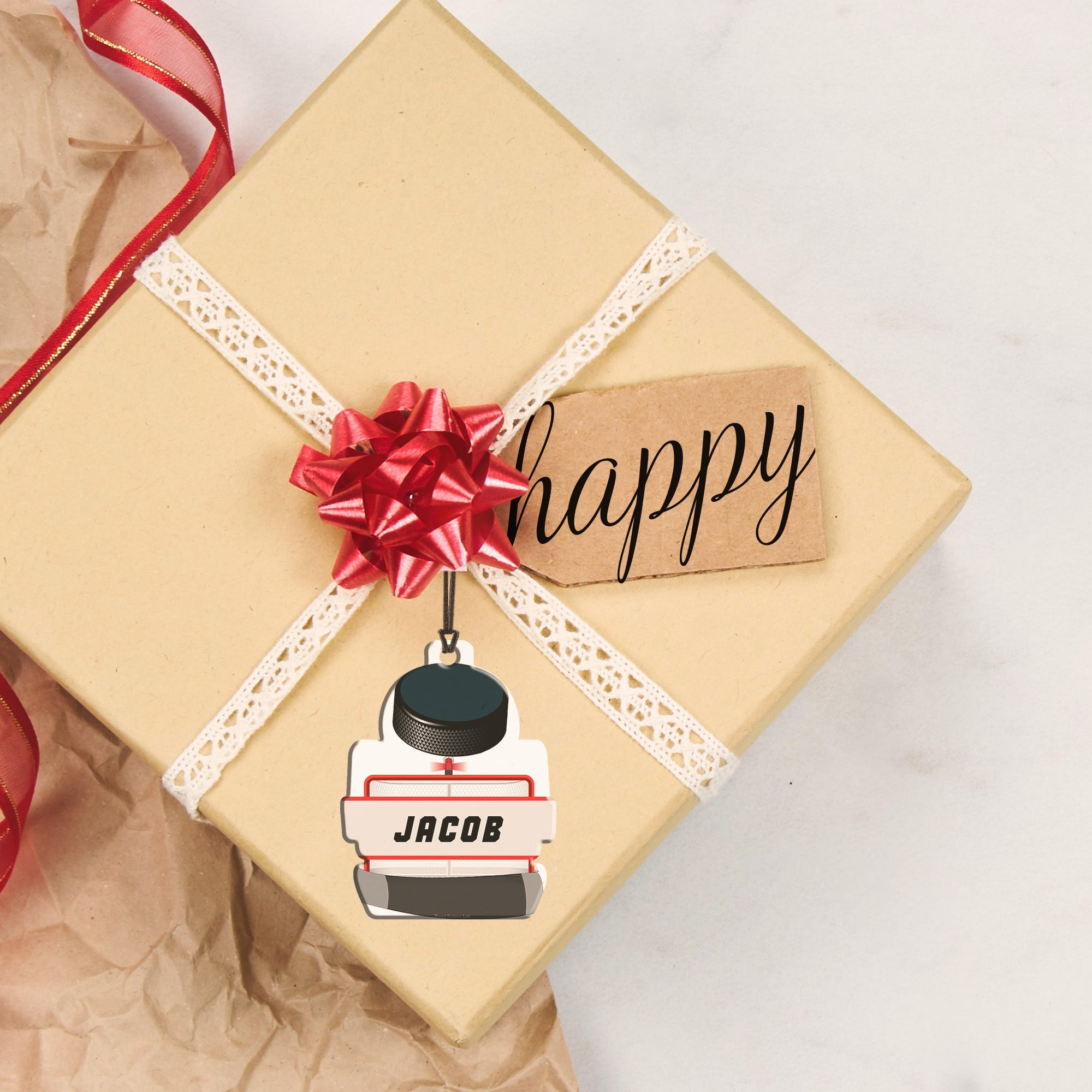 Sports Collection (Hockey Goal - Personalized) Hanging Shaped Acrylic Print