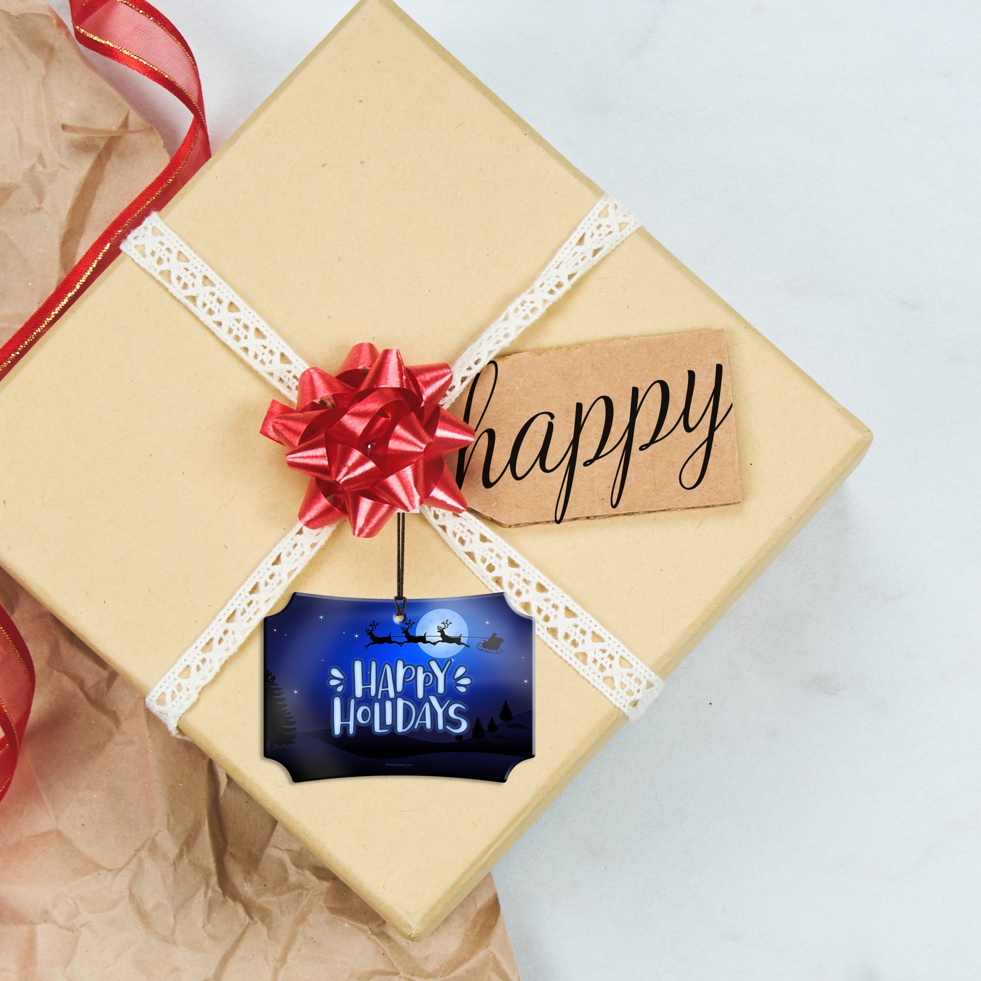 Christmas Collection (Happy Holidays – Santa’s Sleigh) Hanging Metal Print AMBERL075