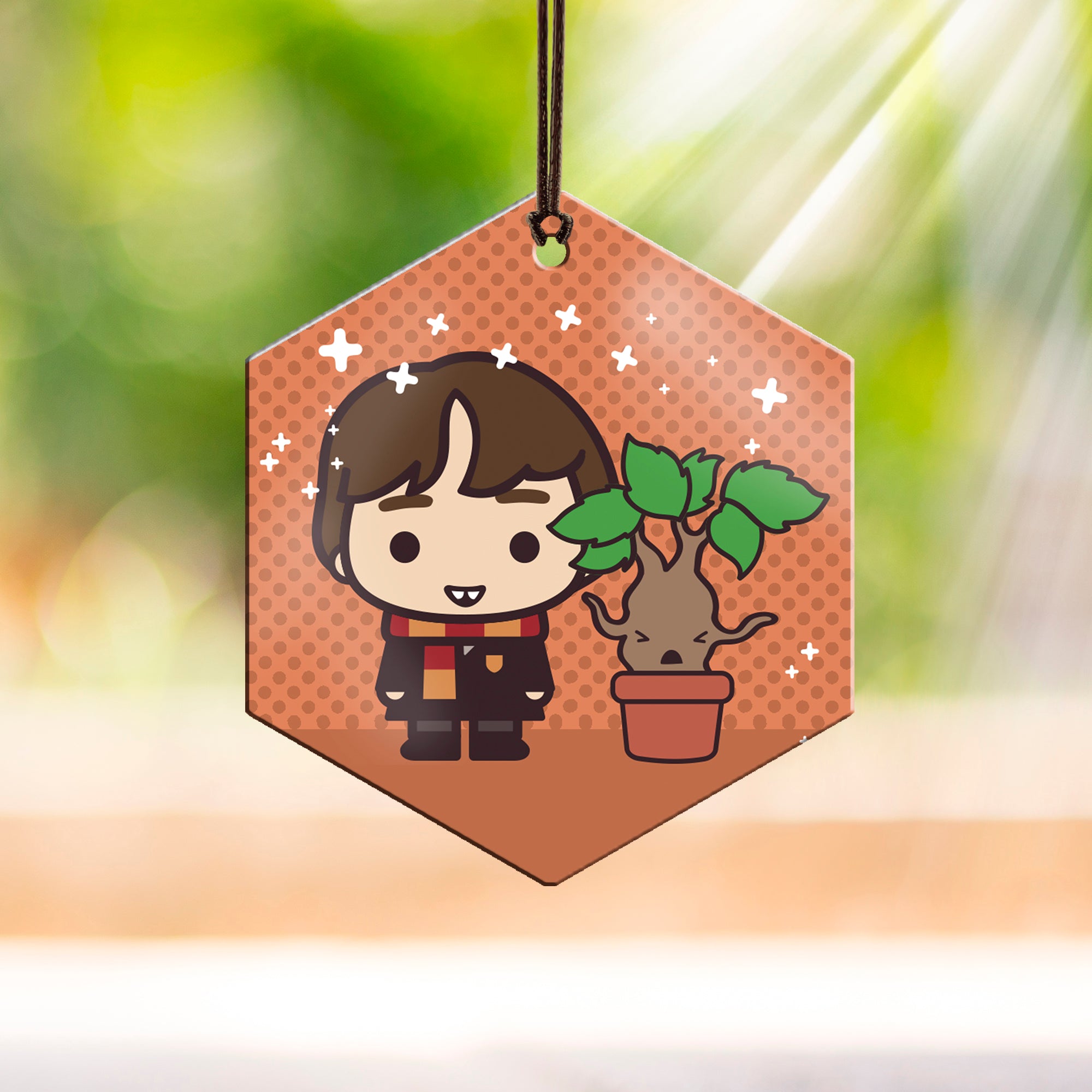 Harry Potter (Neville Longbottom and Mandrake - Chibi Cartoon) Hanging Metal Print AMHEX096