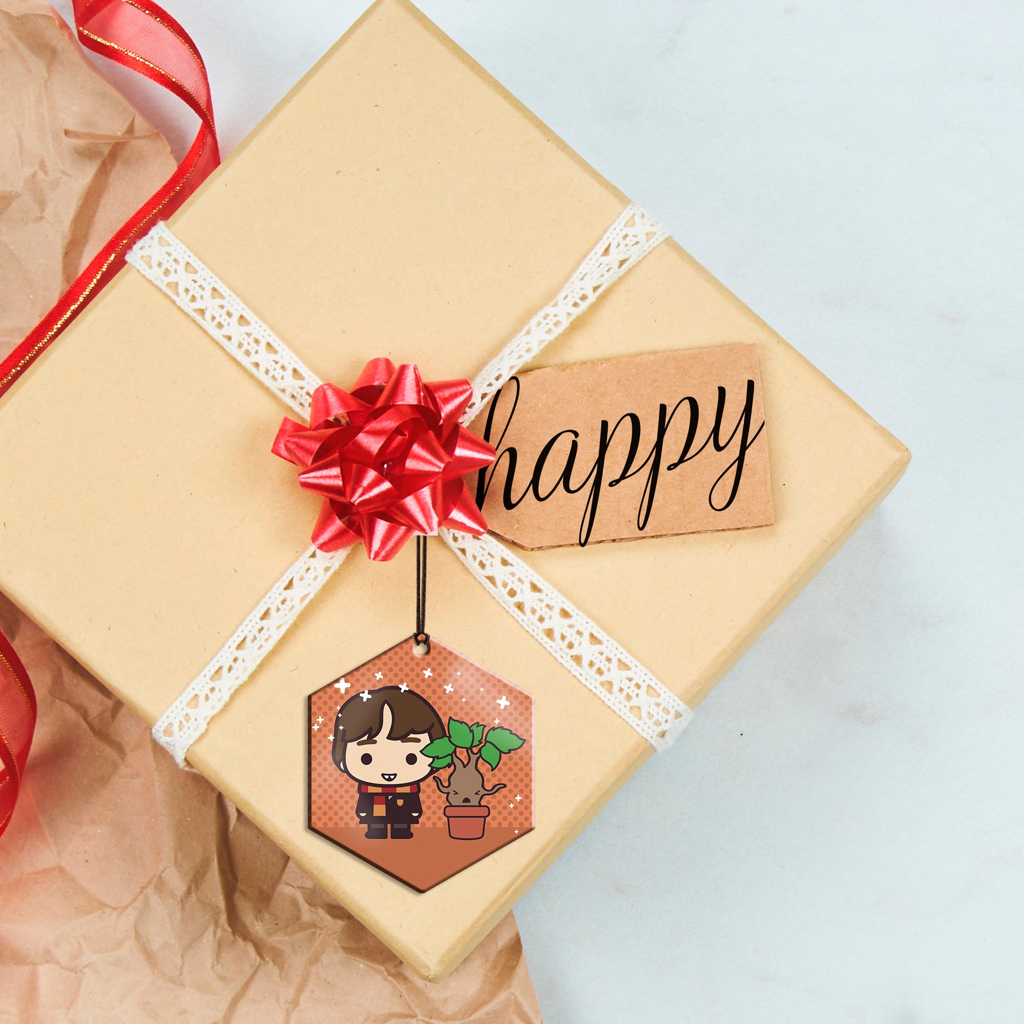 Harry Potter (Neville Longbottom and Mandrake - Chibi Cartoon) Hanging Metal Print AMHEX096