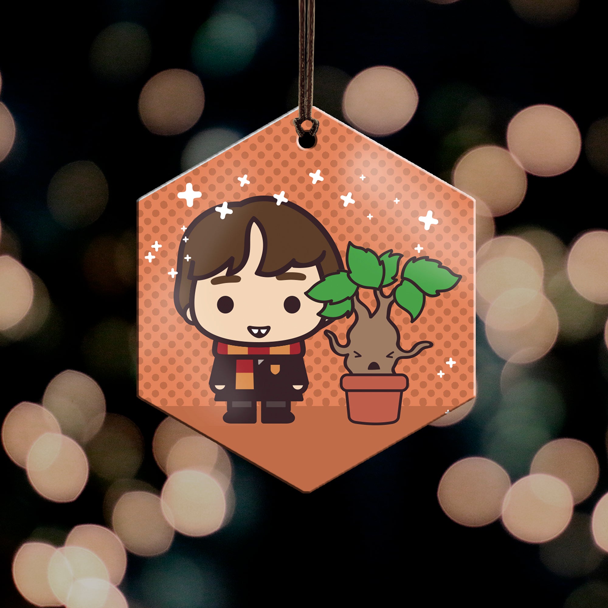 Harry Potter (Neville Longbottom and Mandrake - Chibi Cartoon) Hanging Metal Print AMHEX096