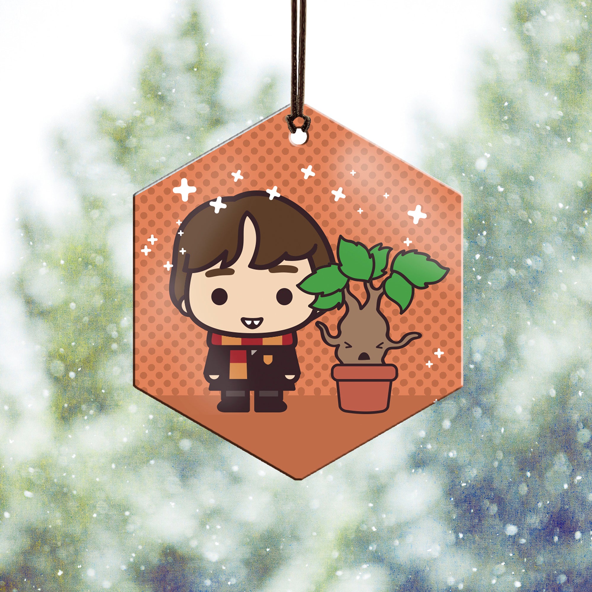 Harry Potter (Neville Longbottom and Mandrake - Chibi Cartoon) Hanging Metal Print AMHEX096