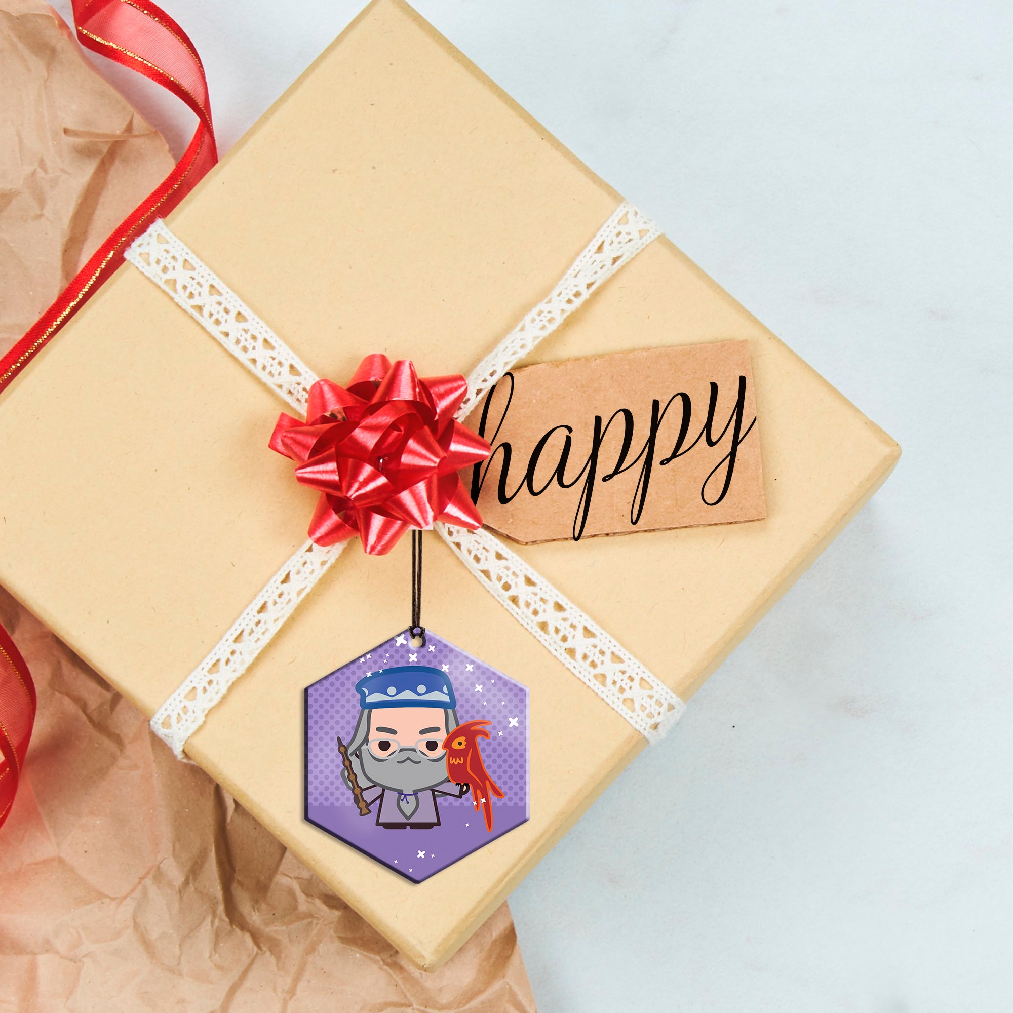 Harry Potter (Dumbledore and Fawkes - Chibi Cartoon) Hanging Metal Print AMHEX098