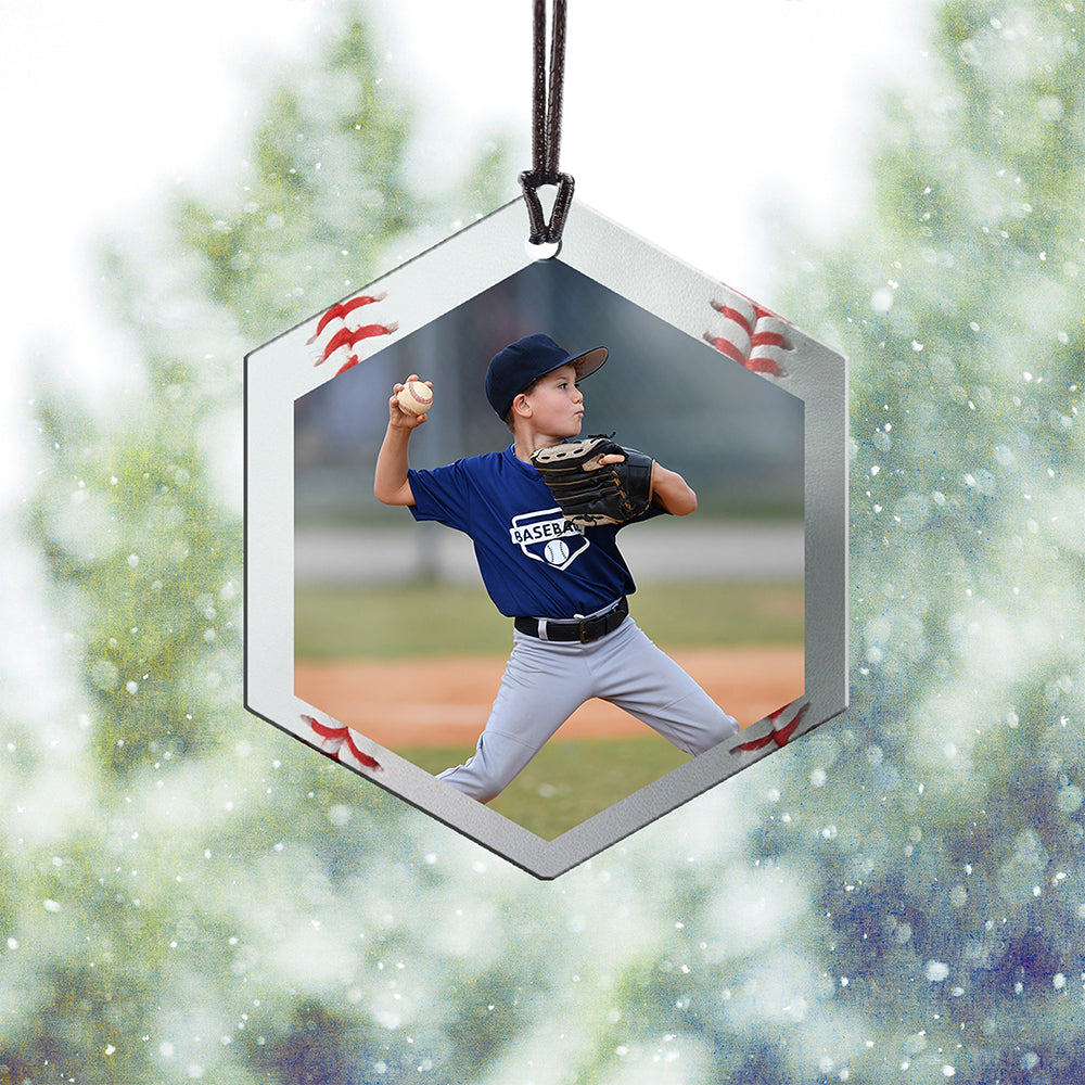 Trend Setters Original (Baseball Photo and Name) 2.5” x 0.1” x 3” Personalized Hexagon Hanging Metal Print AMHEXU171