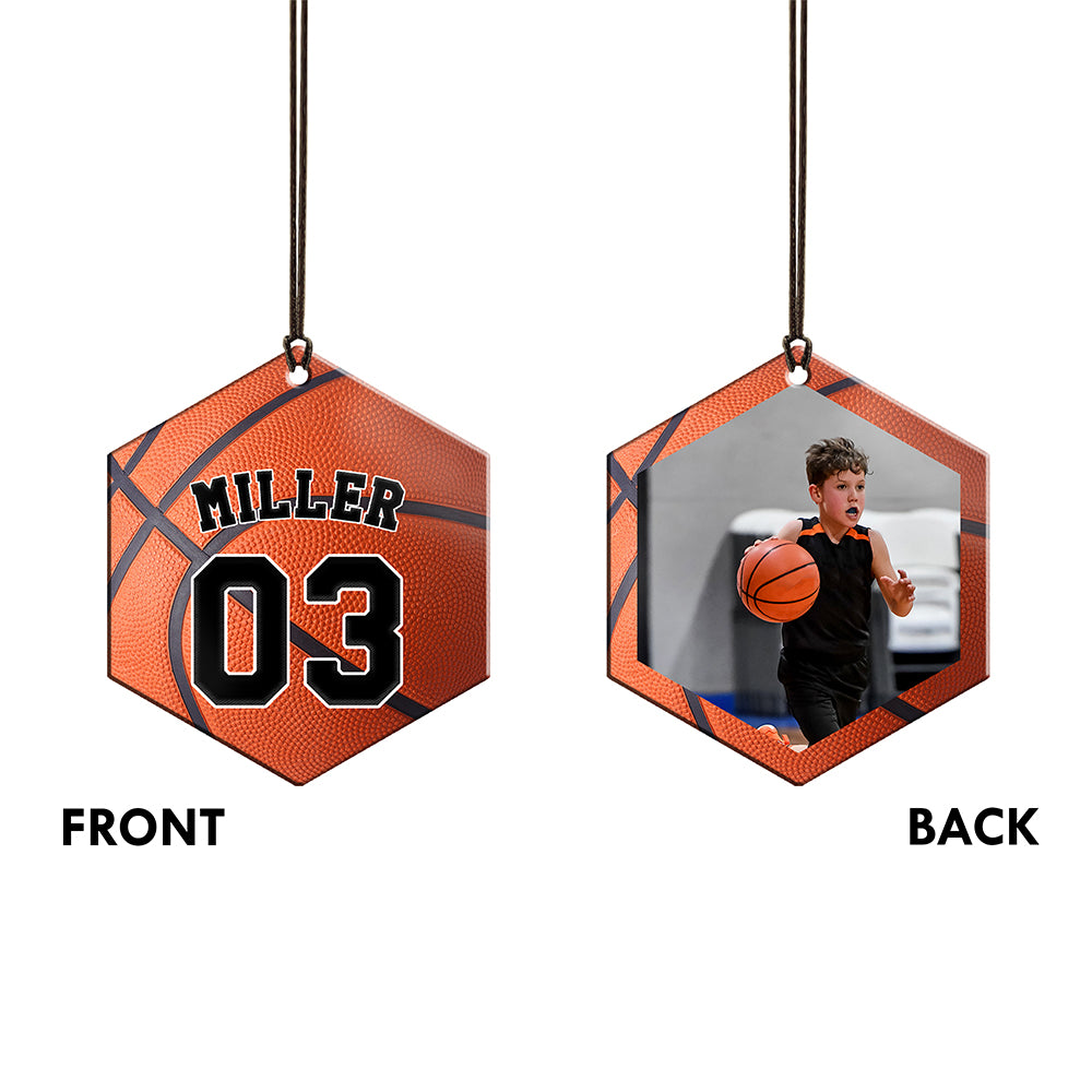 Trend Setters Original (Basketball Photo and Name) 2.5” x 0.1” x 3” Personalized Hexagon Hanging Metal Print AMHEXU175