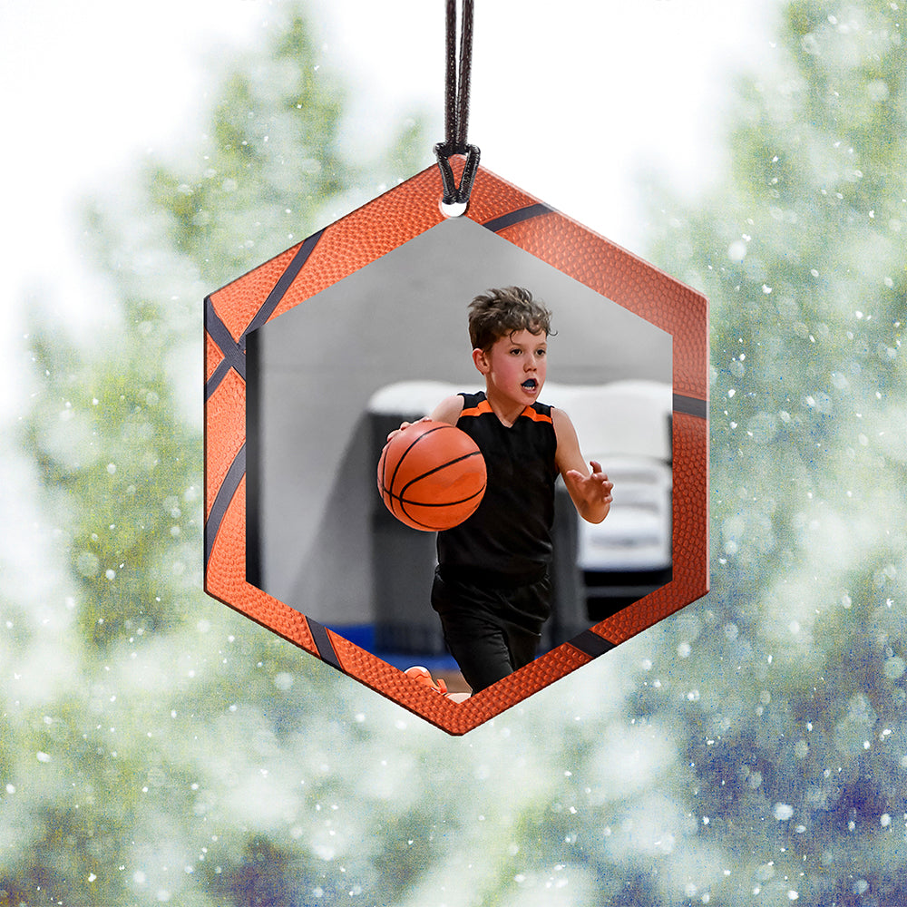 Trend Setters Original (Basketball Photo and Name) 2.5” x 0.1” x 3” Personalized Hexagon Hanging Metal Print AMHEXU175