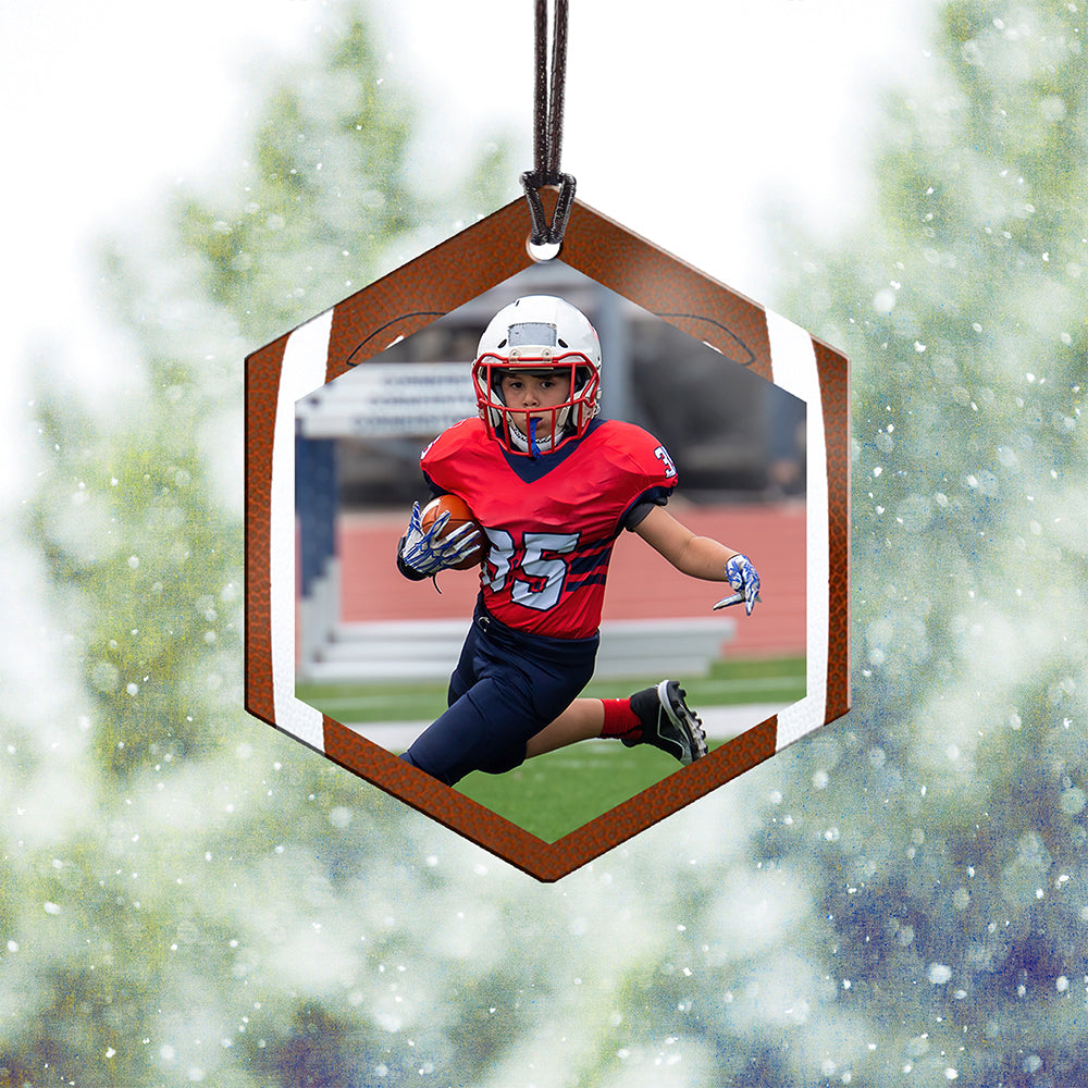 Trend Setters Original (Football Photo and Name) 2.5” x 0.1” x 3” Personalized Hexagon Hanging Metal Print AMHEXU176