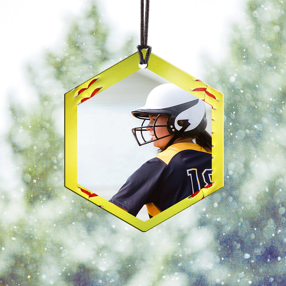 Trend Setters Original (Softball Photo and Name) 2.5” x 0.1” x 3” Personalized Hexagon Hanging Metal Print AMHEXU178