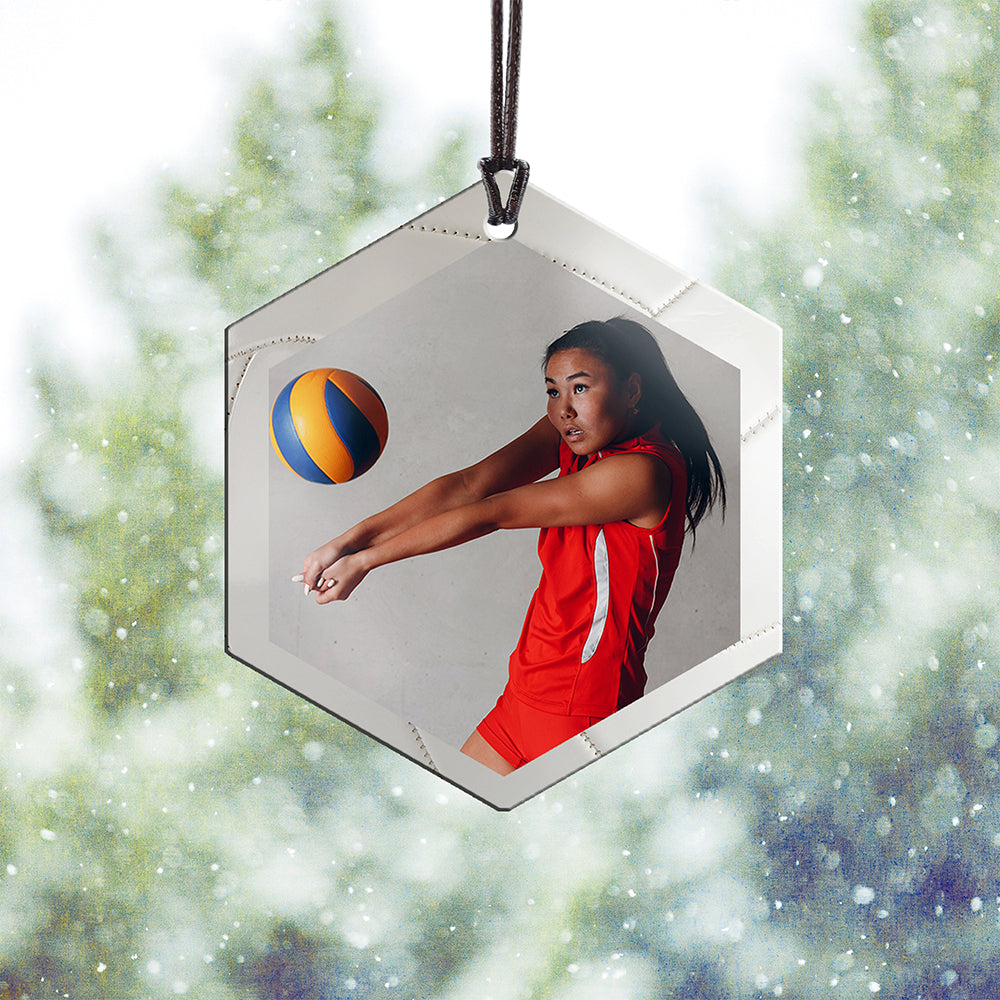 Trend Setters Original (Volleyball Photo and Name) 2.5” x 0.1” x 3” Personalized Hexagon Hanging Metal Print AMHEXU179