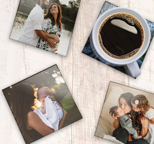 Glass Coaster Set of Four with Wooden Holder - Add your photos!