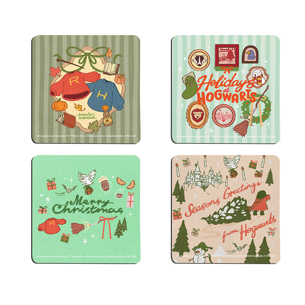 Harry Potter (Hogwarts Holiday) 3.5" x 3.5" Hardboard Coaster Set of Four CSTRHRD082