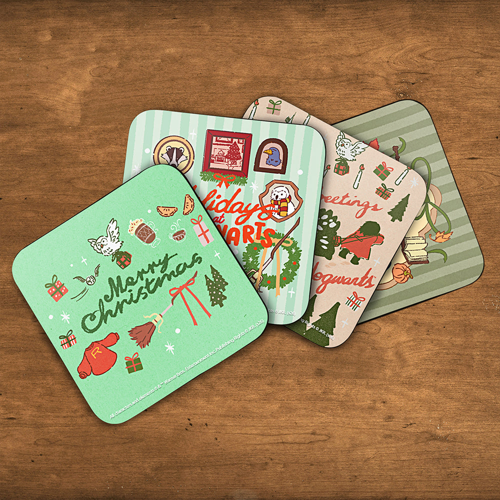 Harry Potter (Hogwarts Holiday) 3.5" x 3.5" Hardboard Coaster Set of Four CSTRHRD082
