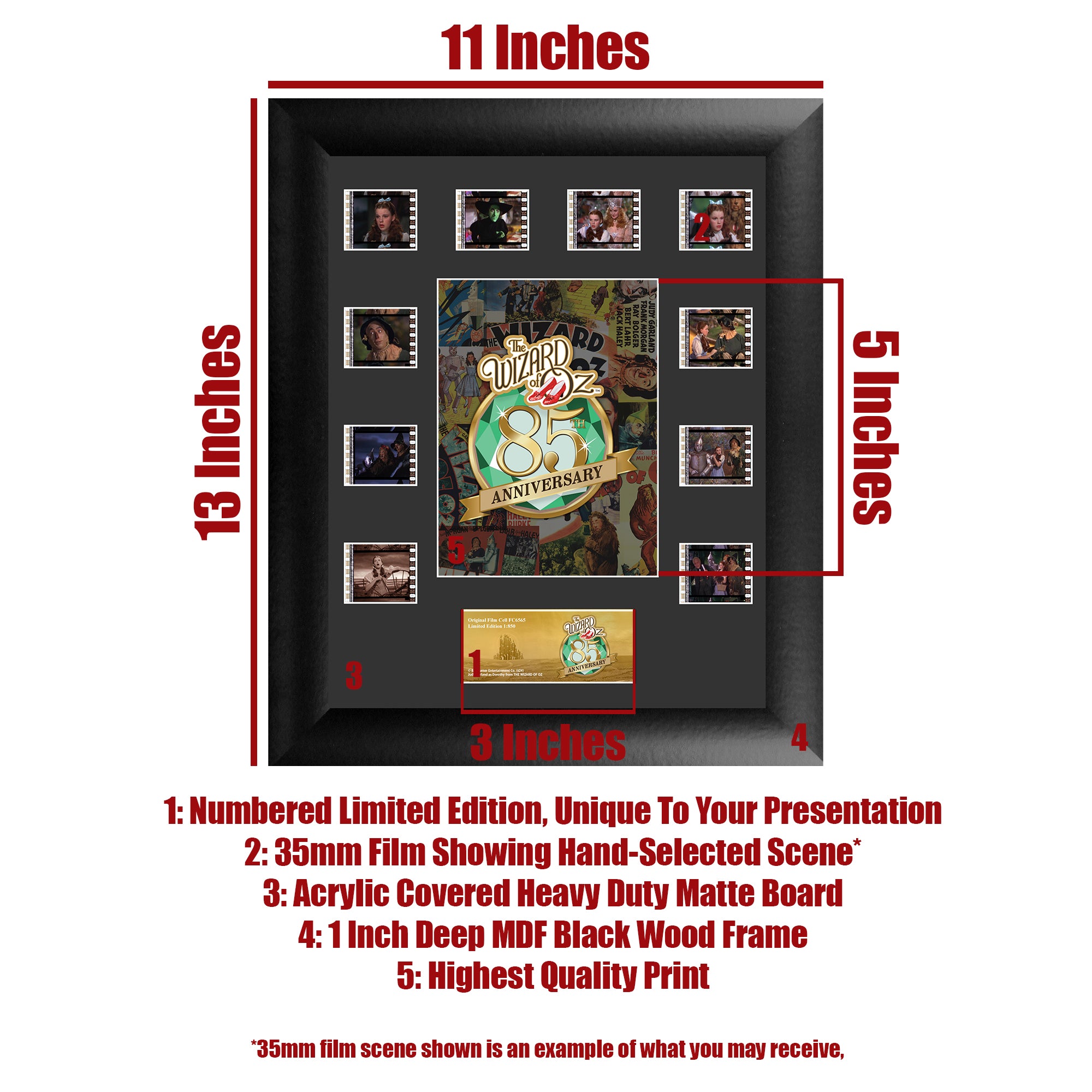 The Wizard of Oz (85th Anniversary - Official Logo) FilmCells Presentation Mini Montage Framed Art USFC6565