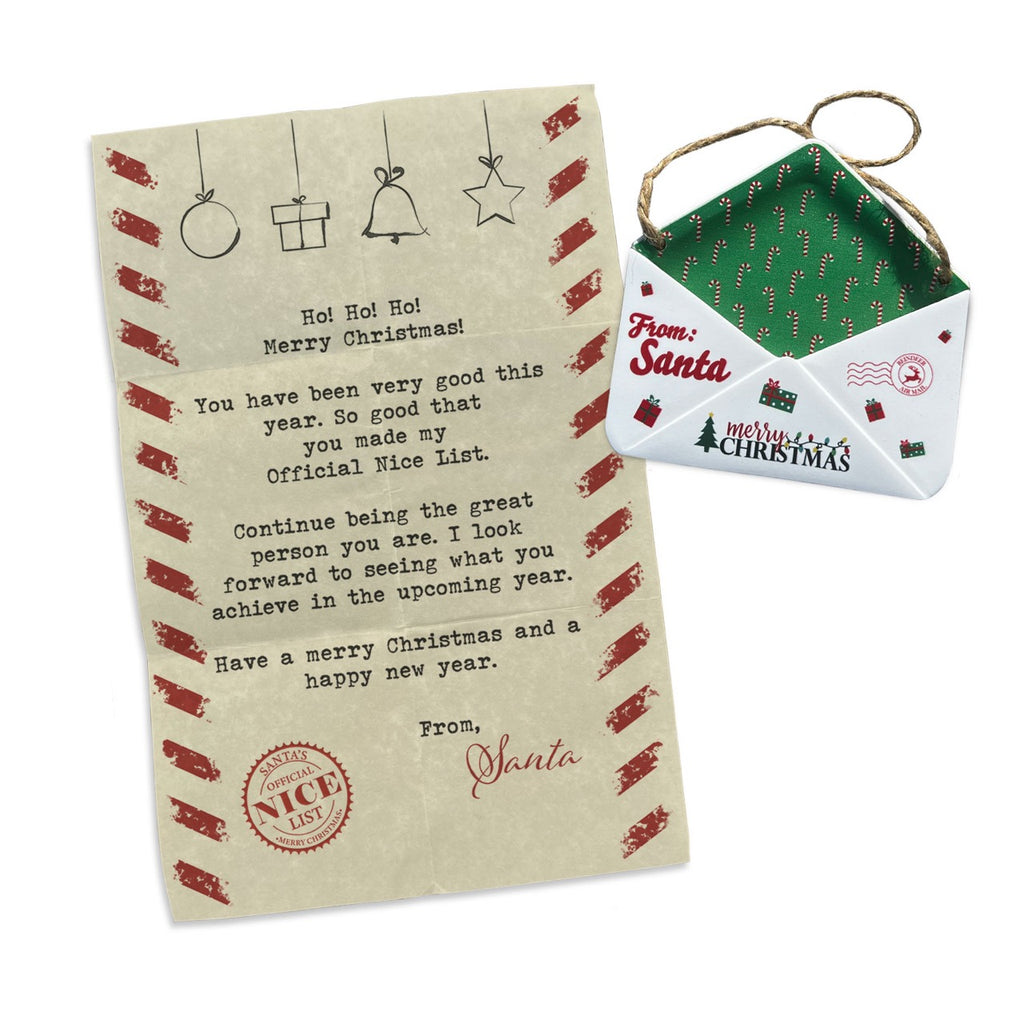 Christmas Collection (Note From Santa) Green Candy Cane Envelope Resin Ornament GRENV003