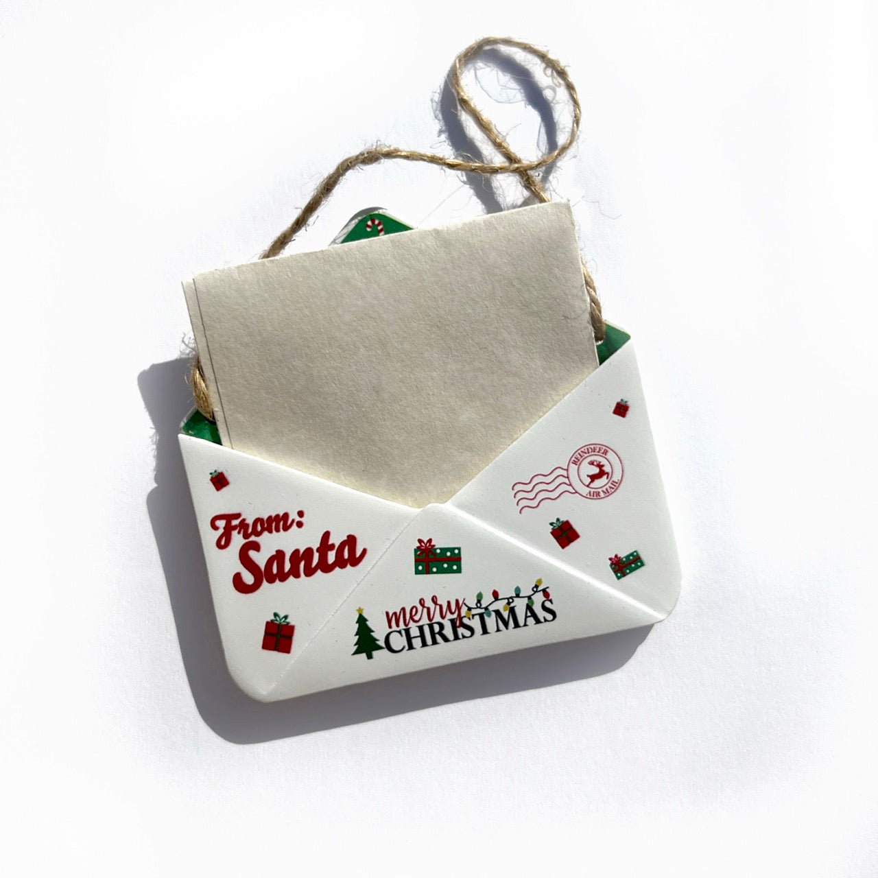 Christmas Collection (Note From Santa) Green Candy Cane Envelope Resin Ornament GRENV003