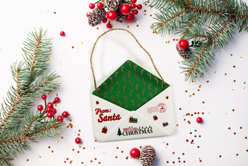 Christmas Collection (Note From Santa) Green Candy Cane Envelope Resin Ornament GRENV003