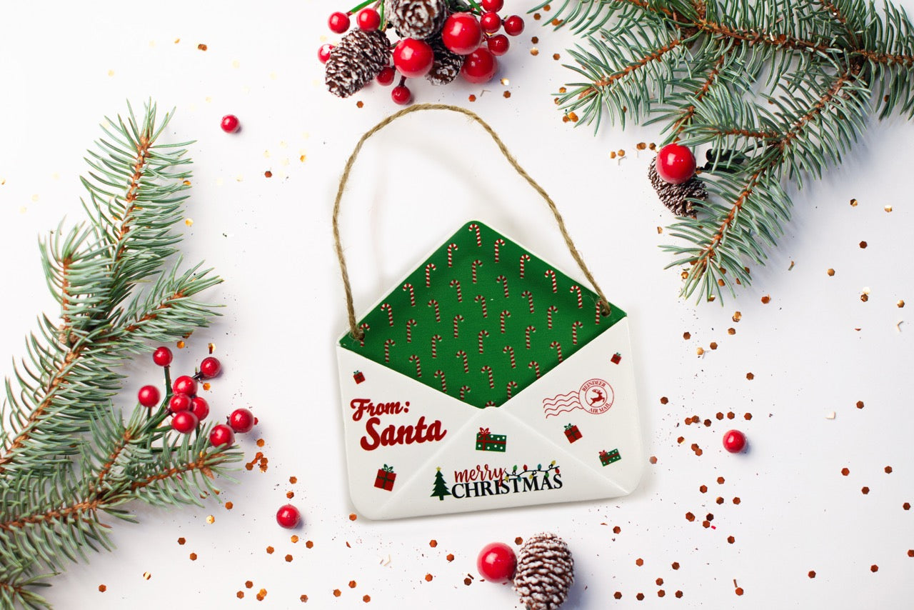 Christmas Collection (Note From Santa) Green Candy Cane Envelope Resin Ornament GRENV003