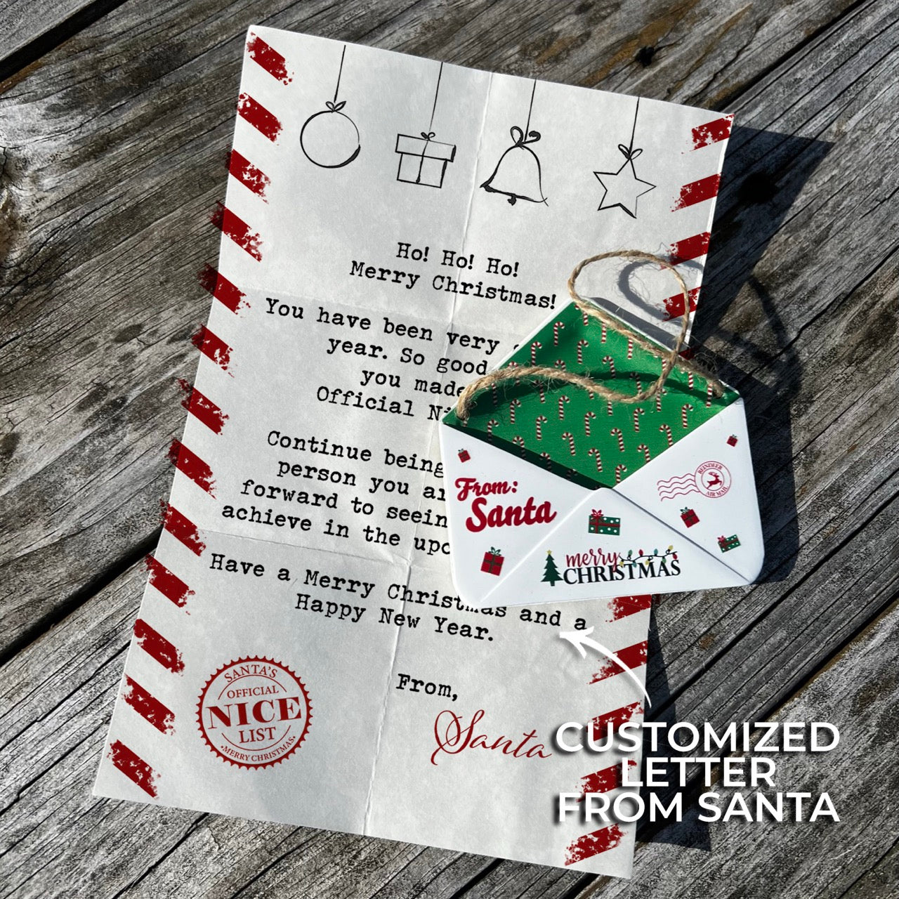 Christmas Collection (Note From Santa) Green Candy Cane Envelope Resin Ornament GRENV003