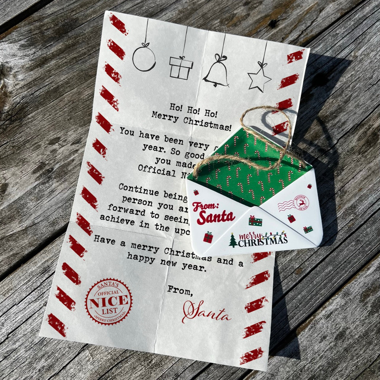 Christmas Collection (Note From Santa) Green Candy Cane Envelope Resin Ornament GRENV003